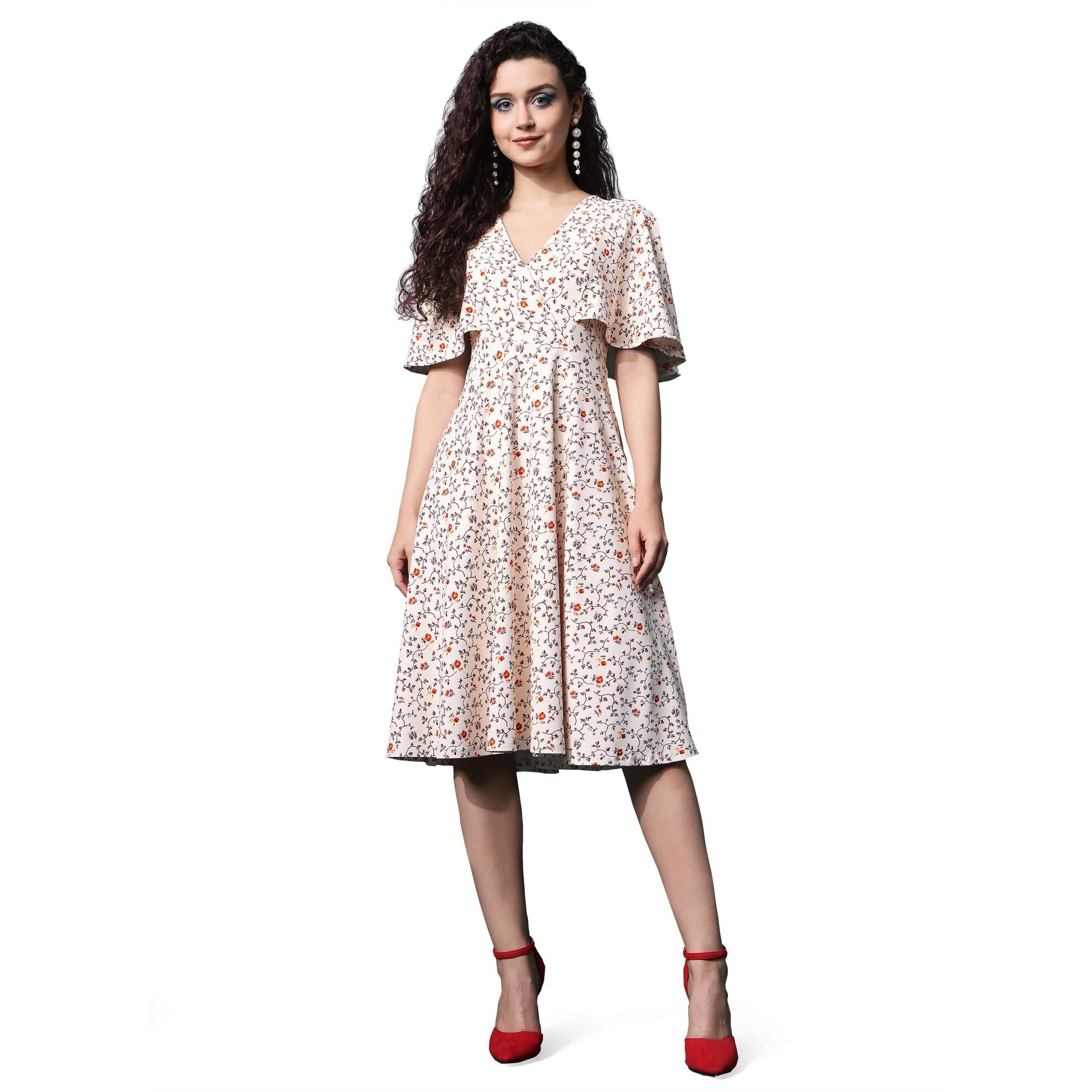 Purvaja Womens Fit & Flare Knee Length Dress (Wini-004-Renny_Beige_Small)