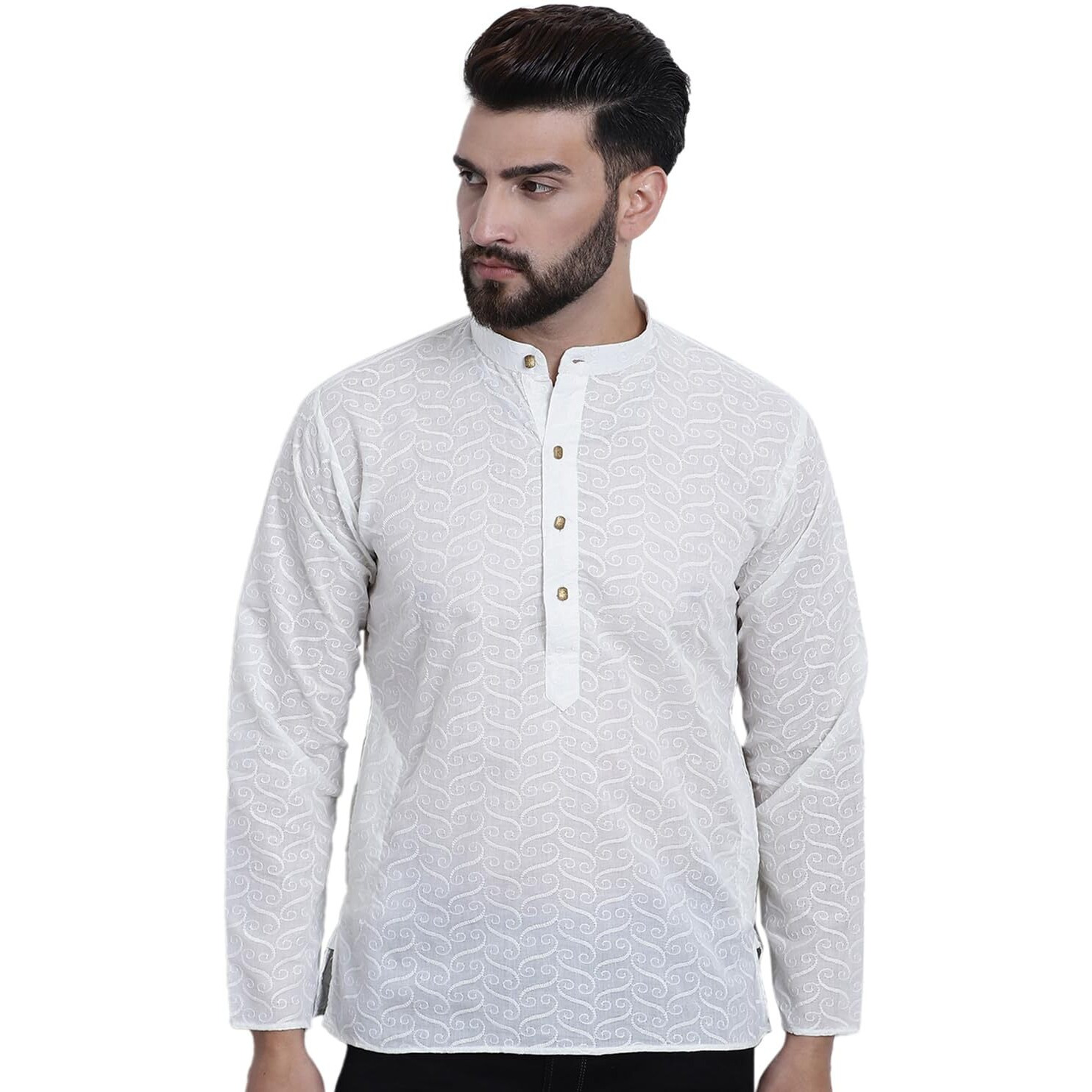 Sojanya (Since 1958, Mens Cotton Cream Color Chikankari Only Short Kurta