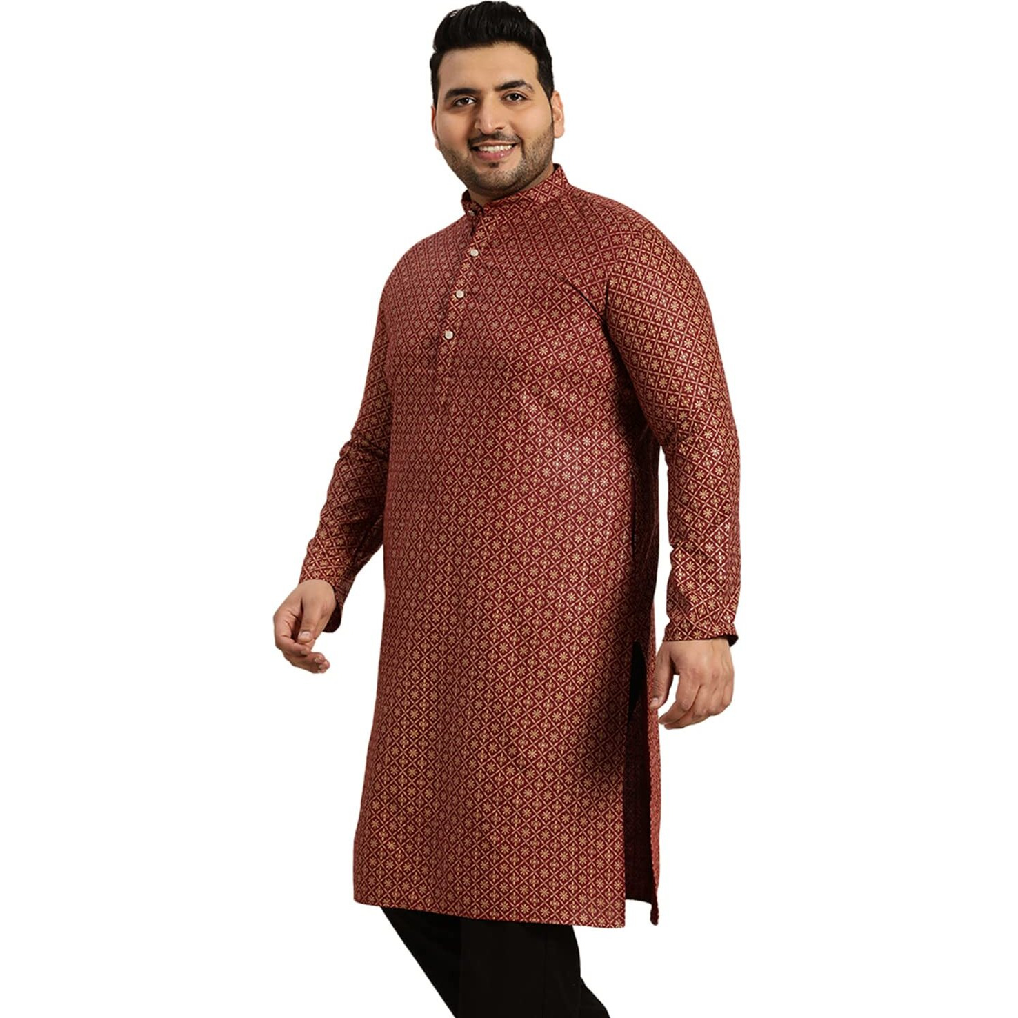 Sojanya Plus (Since 1958) Men's Cotton Linen Maroon Foil Printed Only Long Kurta