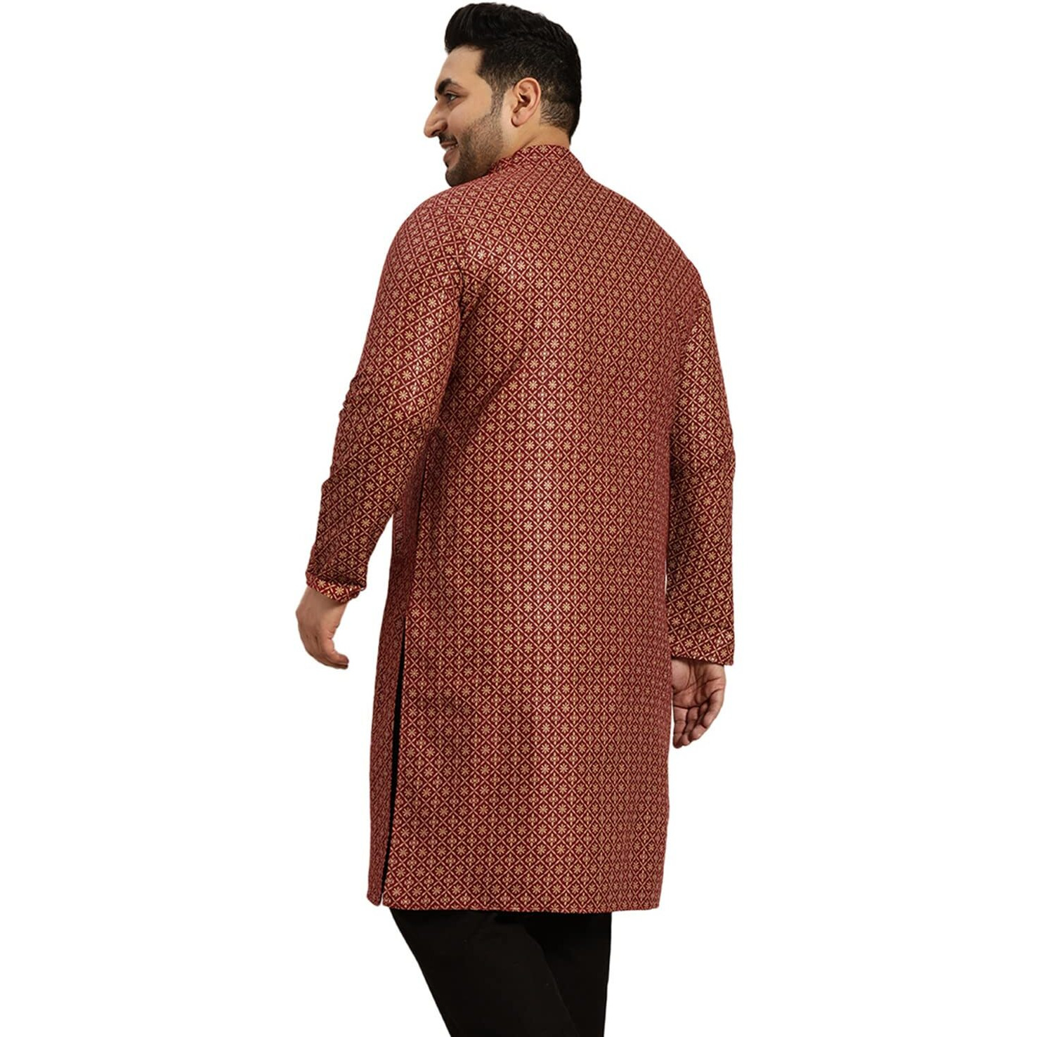 Sojanya Plus (Since 1958) Men's Cotton Linen Maroon Foil Printed Only Long Kurta