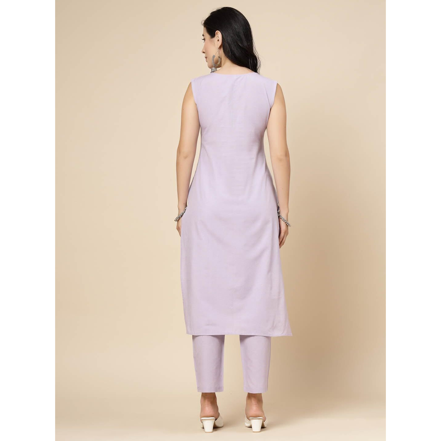 Stylum Women's Embroidered Cotton Blend Straight Kurta Pant Set (In, Alpha, L, Regular, Purple)
