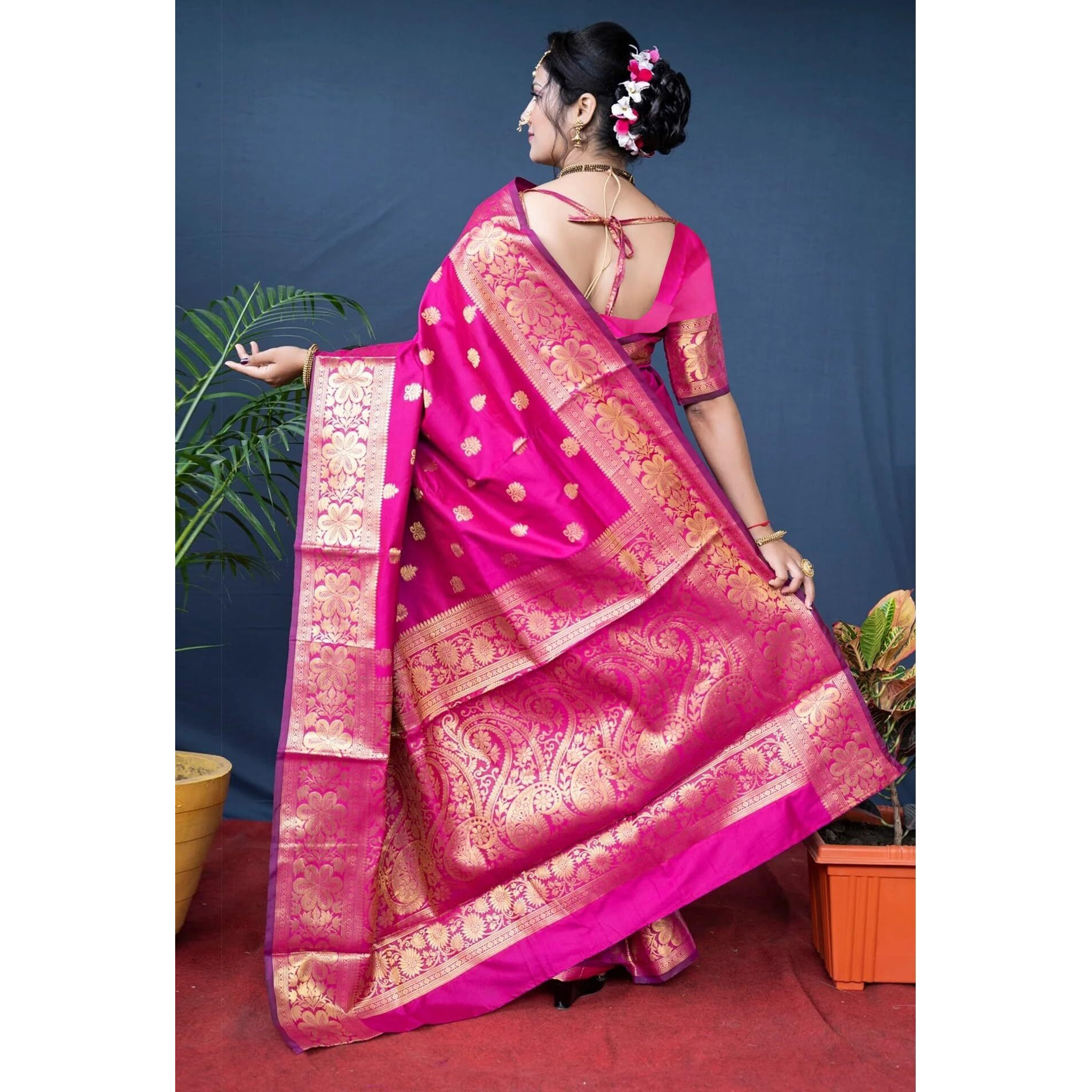 Sugathari Women's Banarasi Saree Pure Kanjivaram Silk Saree Soft New Ladies 2025 Design Wear Pattu Sarees Latest Sadi Party Sari Collections With Blouse Piece (San Pari-226-Rani)
