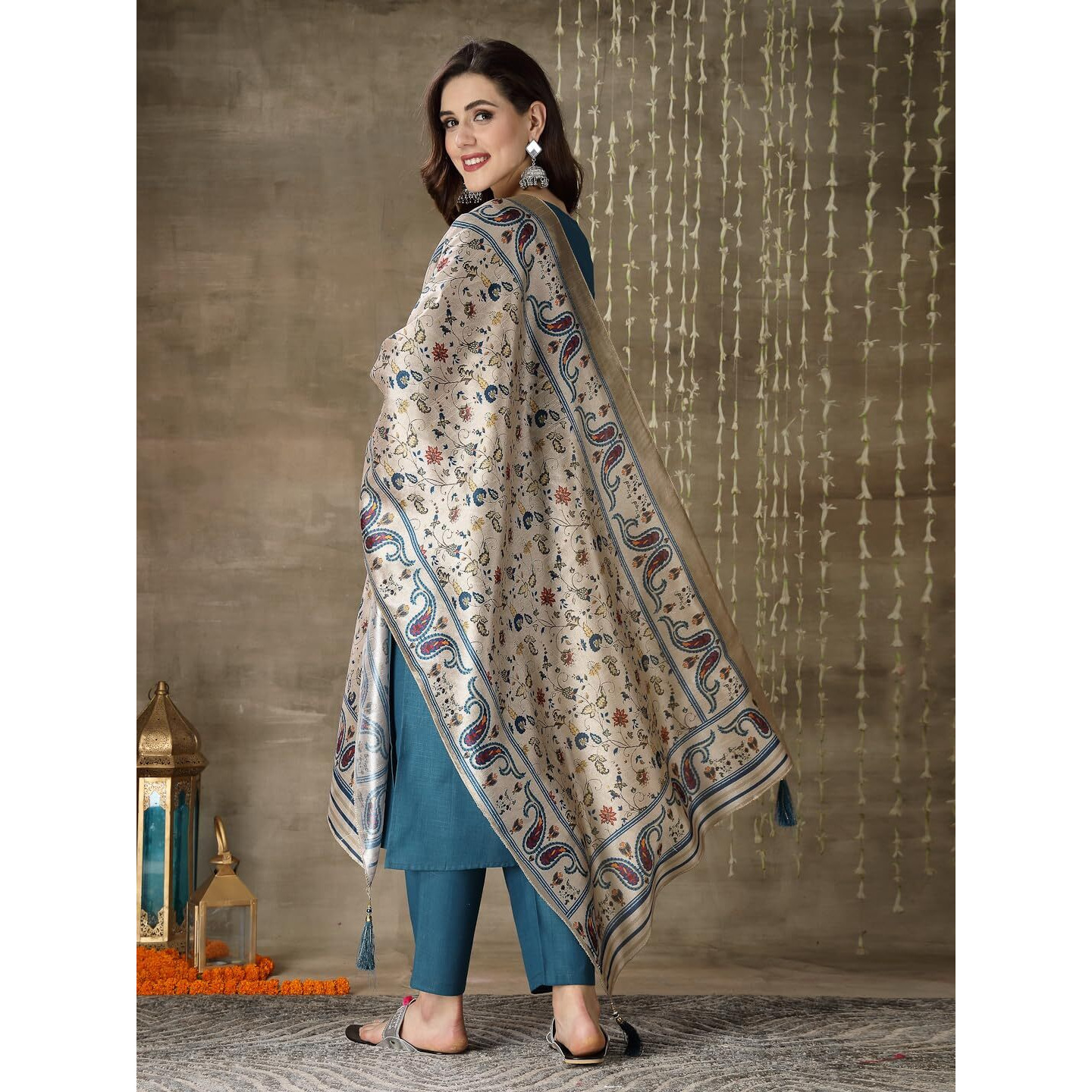 Stylum Women's Embroidered Cotton Blend Straight Kurta Pant With Dupatta (In, Alpha, M, Regular, Teal)