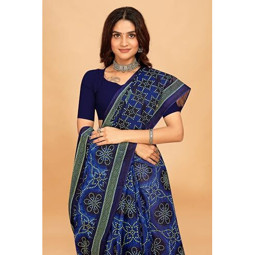 Tamaira Fashion Women's Bandhani Printed Pure Cotton Mulmul Saree Without Blouse Piece(11635_Indigo Blue)