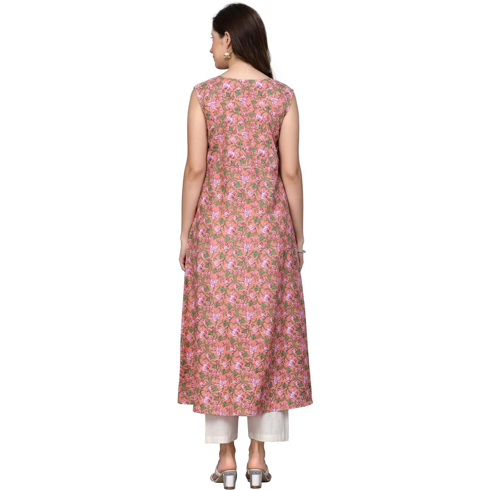 Stylum Women's Floral Printed Cotton A-Line Kurta (Cooper_Peach) (X-Small)