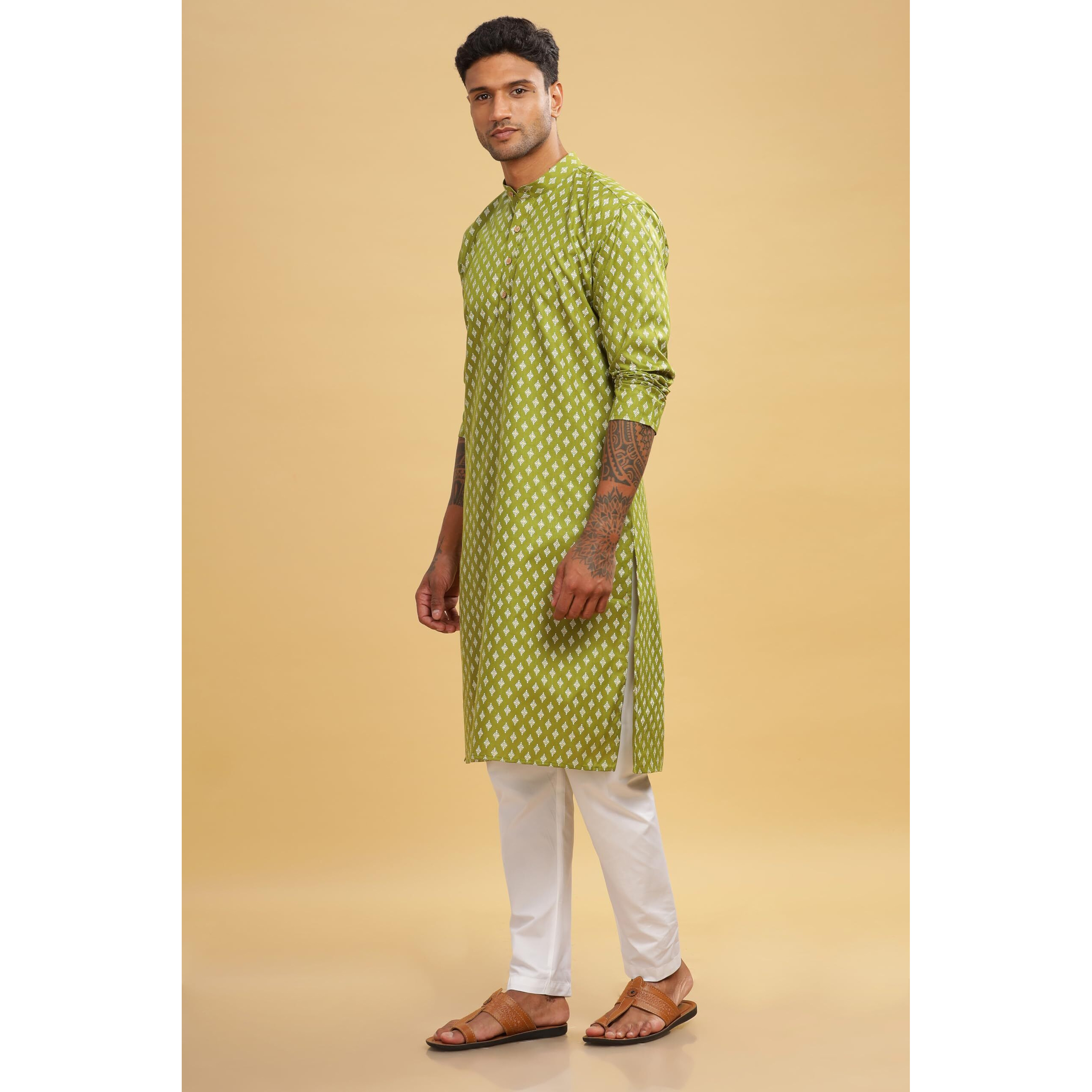Be Active Men's Cotton Regular Fit Kurta (C-399-3_Green, Medium