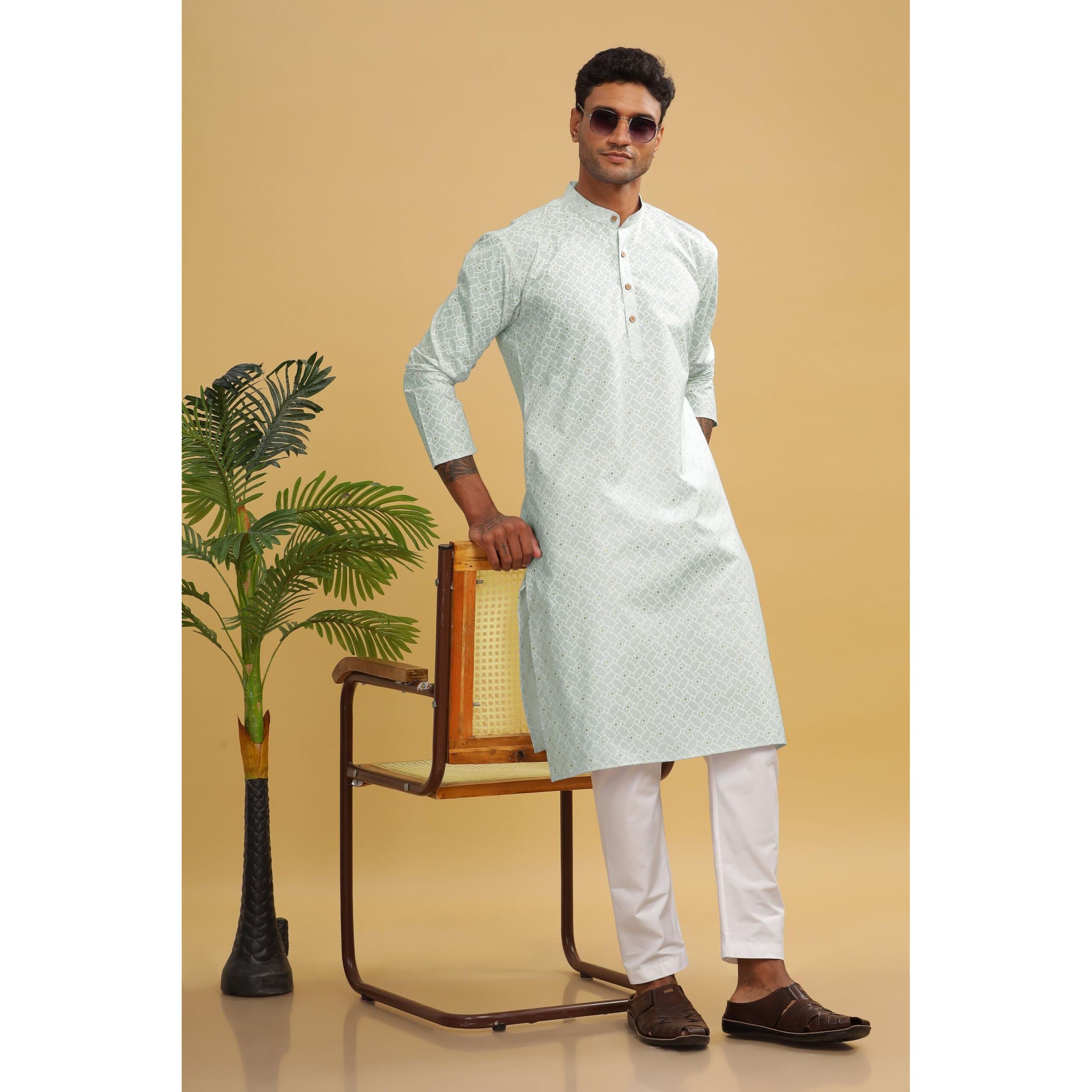 Be Active Men's Cotton Regular Fit Kurta (C-399-4_Green, Large)