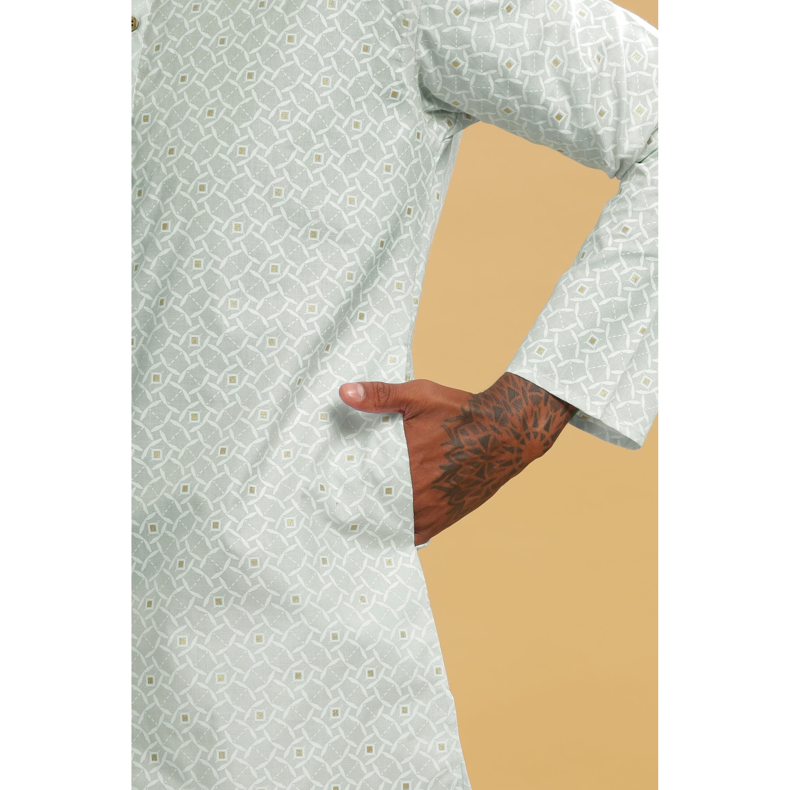 Be Active Men's Cotton Regular Fit Kurta (C-399-4_Green, Large)