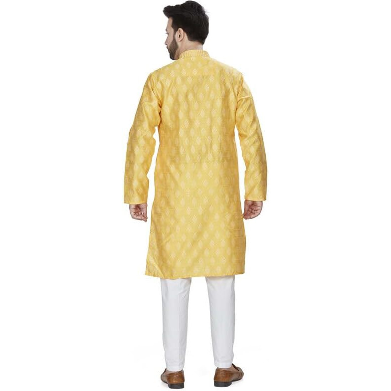 Be Active Men's Traditional Jacquard Full Sleeves Kurta || Cotton Kurta For Men || Men Kurta For Wedding || Kurta For Men (My0001 2 Xl/44) Yellow