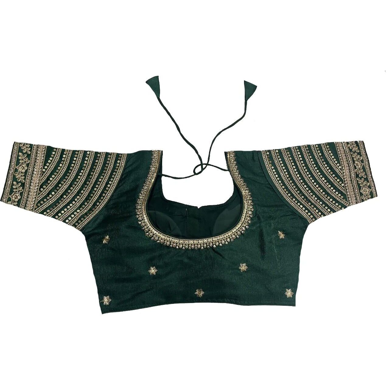 Pujia Mills Women's Milan Silk Embroidered Half Sleeve Regular Blouse (Pm Farma 2106 Parent_Bottle Green 38)