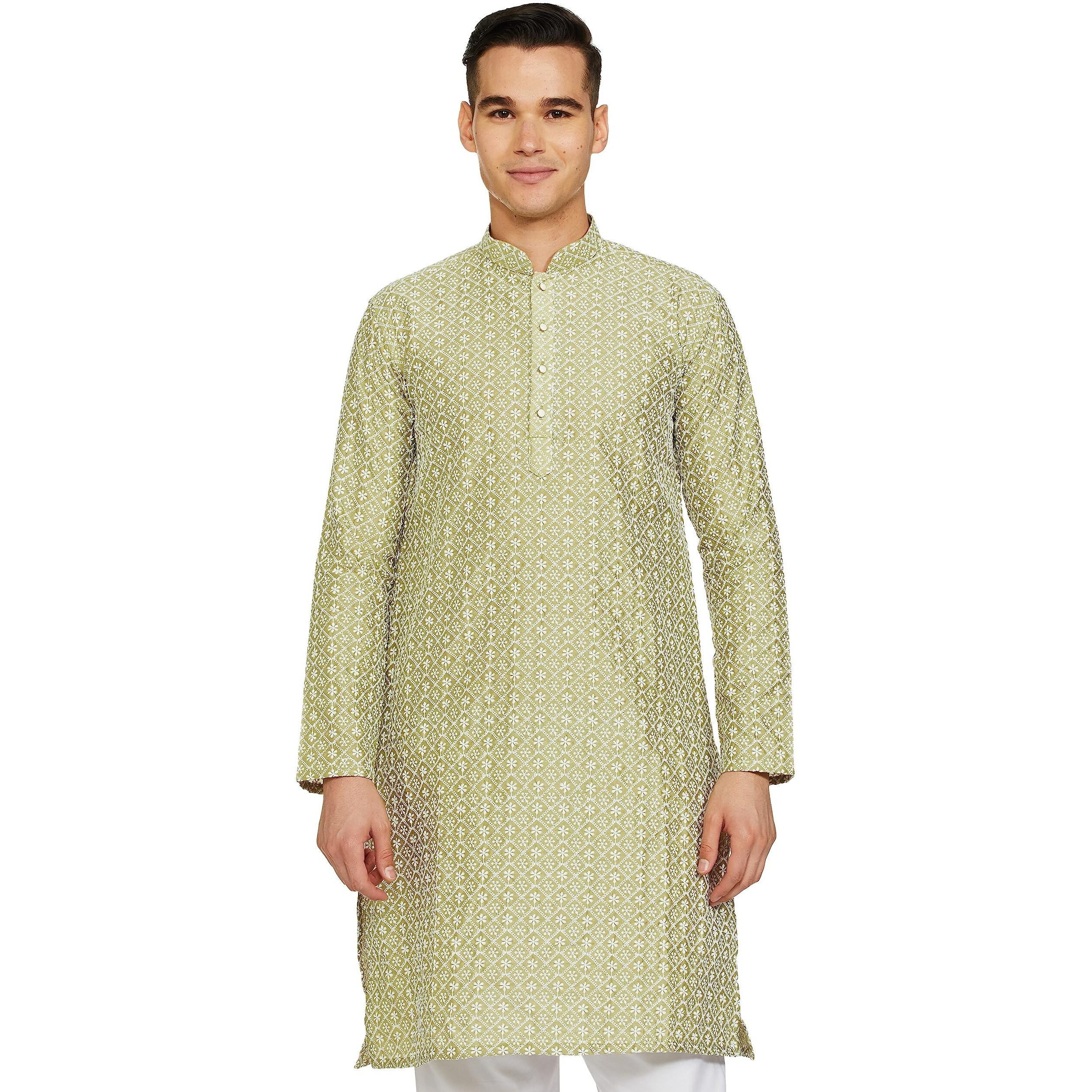 Be Active Regular Men's Pure Cotton Lucknowi Kurta Pyjama Set, Olive Green, 2Xl (Rfsk0013-Kr Xx-Large)