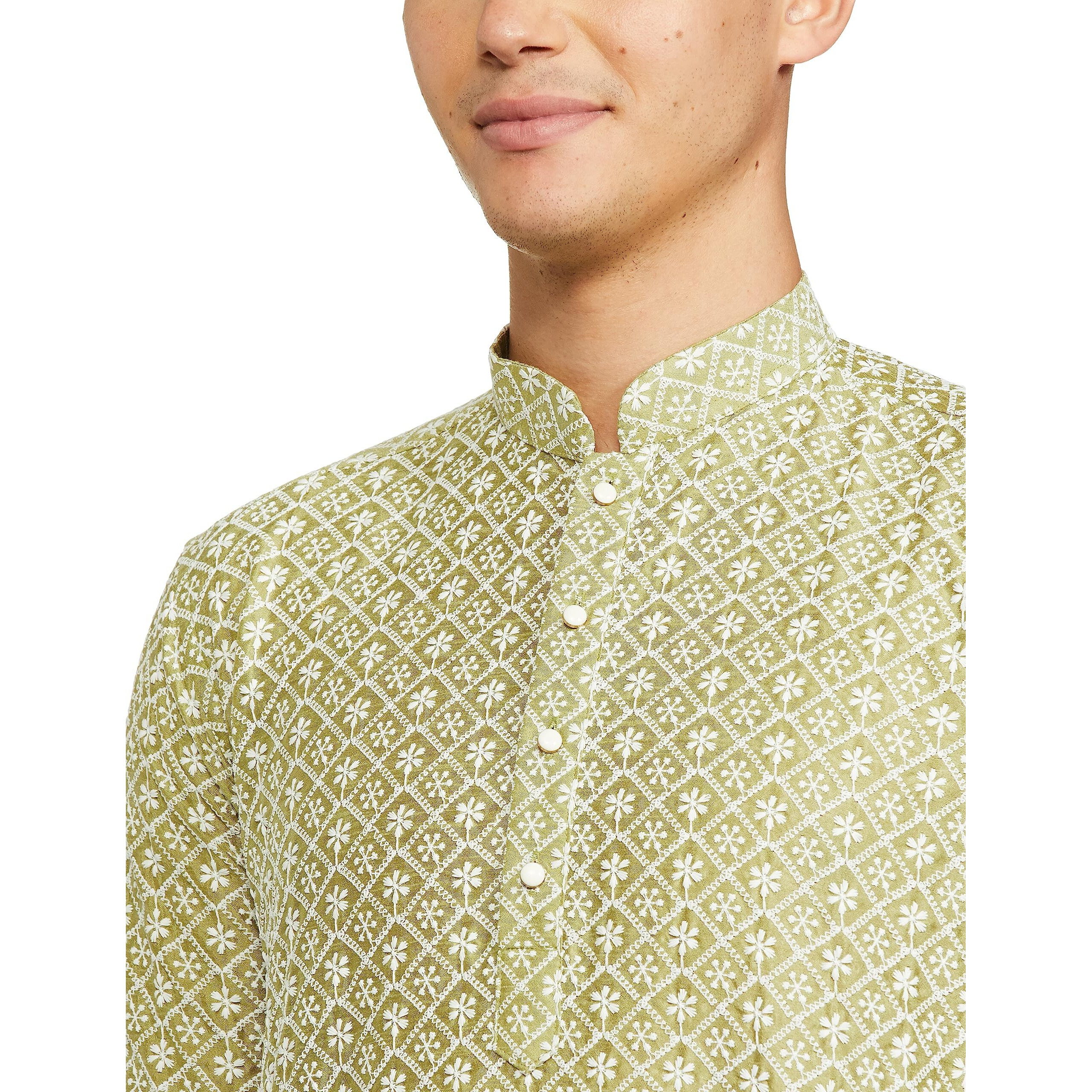 Be Active Regular Men's Pure Cotton Lucknowi Kurta Pyjama Set, Olive Green, 2Xl (Rfsk0013-Kr Xx-Large)