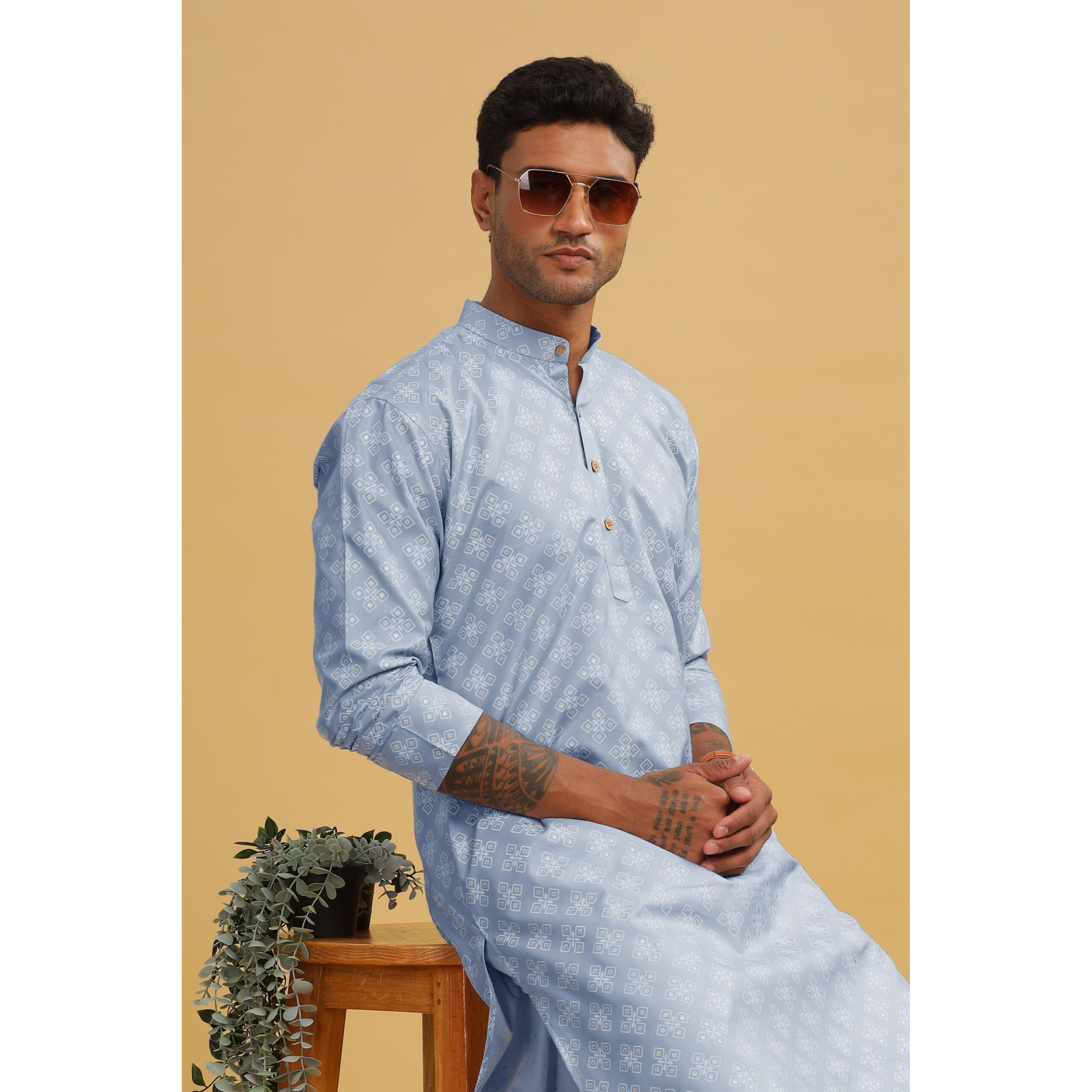Be Active Men's Cotton Regular Kurta (C-599-1_Blue