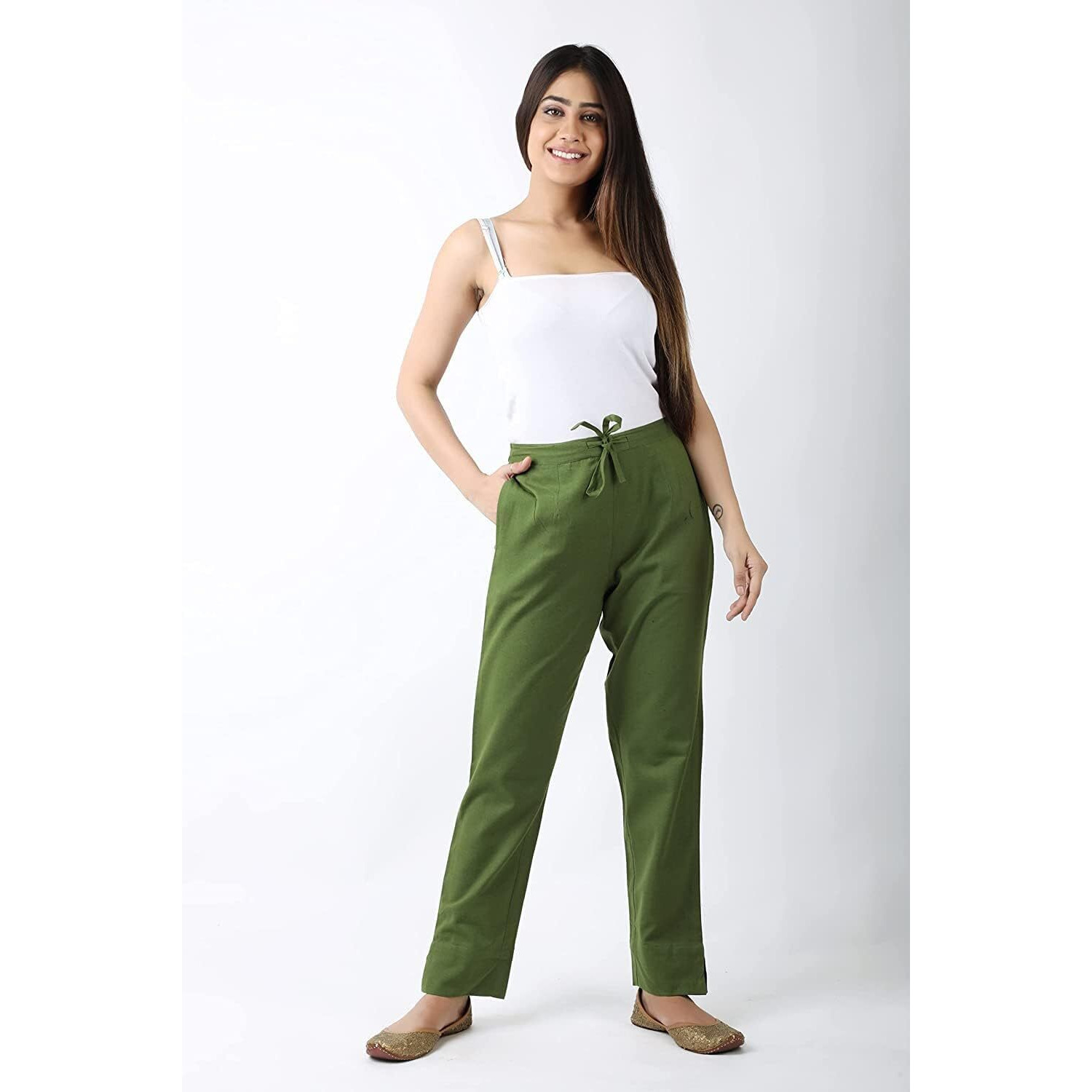 Digital Shopee Women's Solid Regular Fit Dress Shirt (Drawstring Pnt-2Xl_Olive