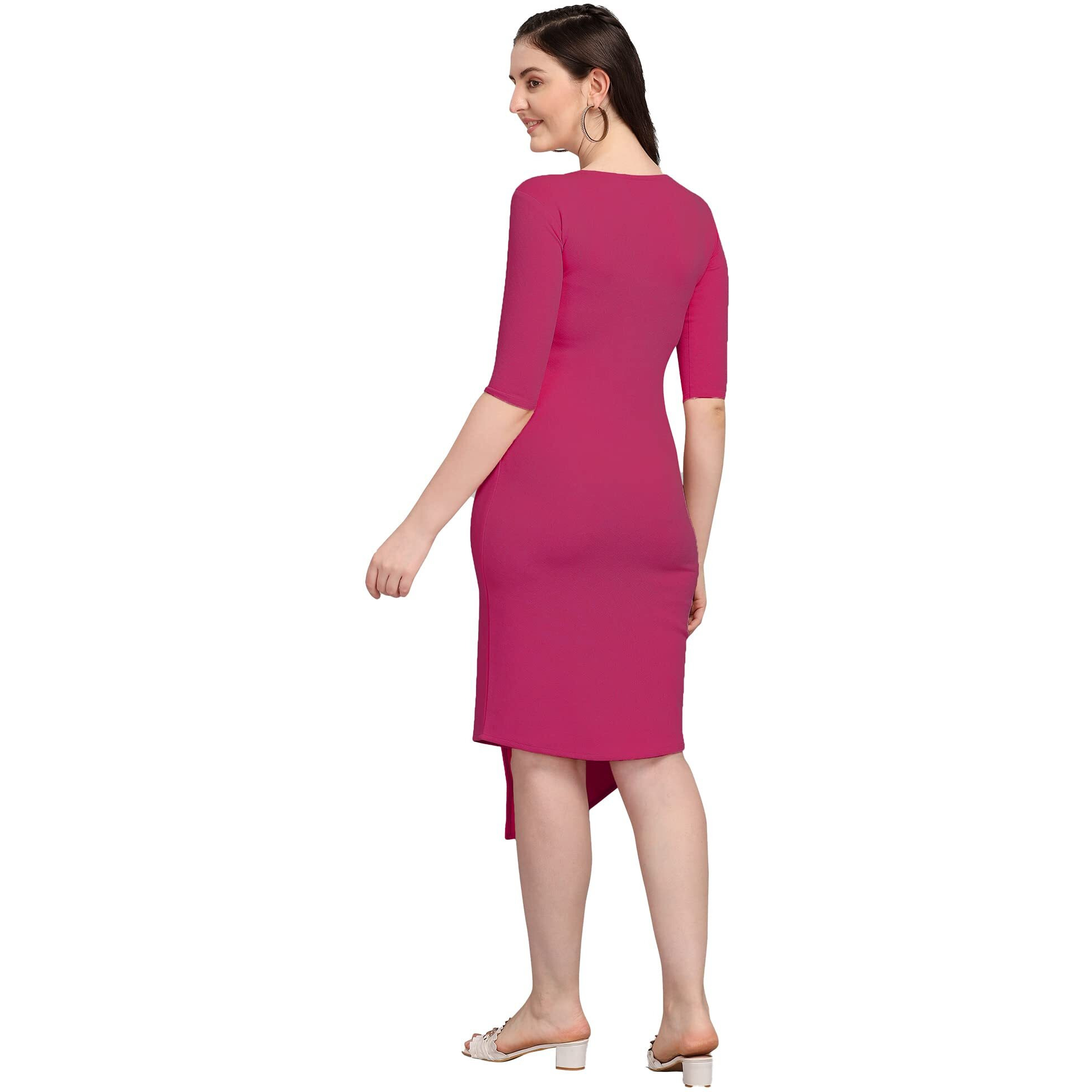 Purvaja Women's Corduroy Bodycon Knee Length Dress (Ruby-124-Pn-Xl_Pink