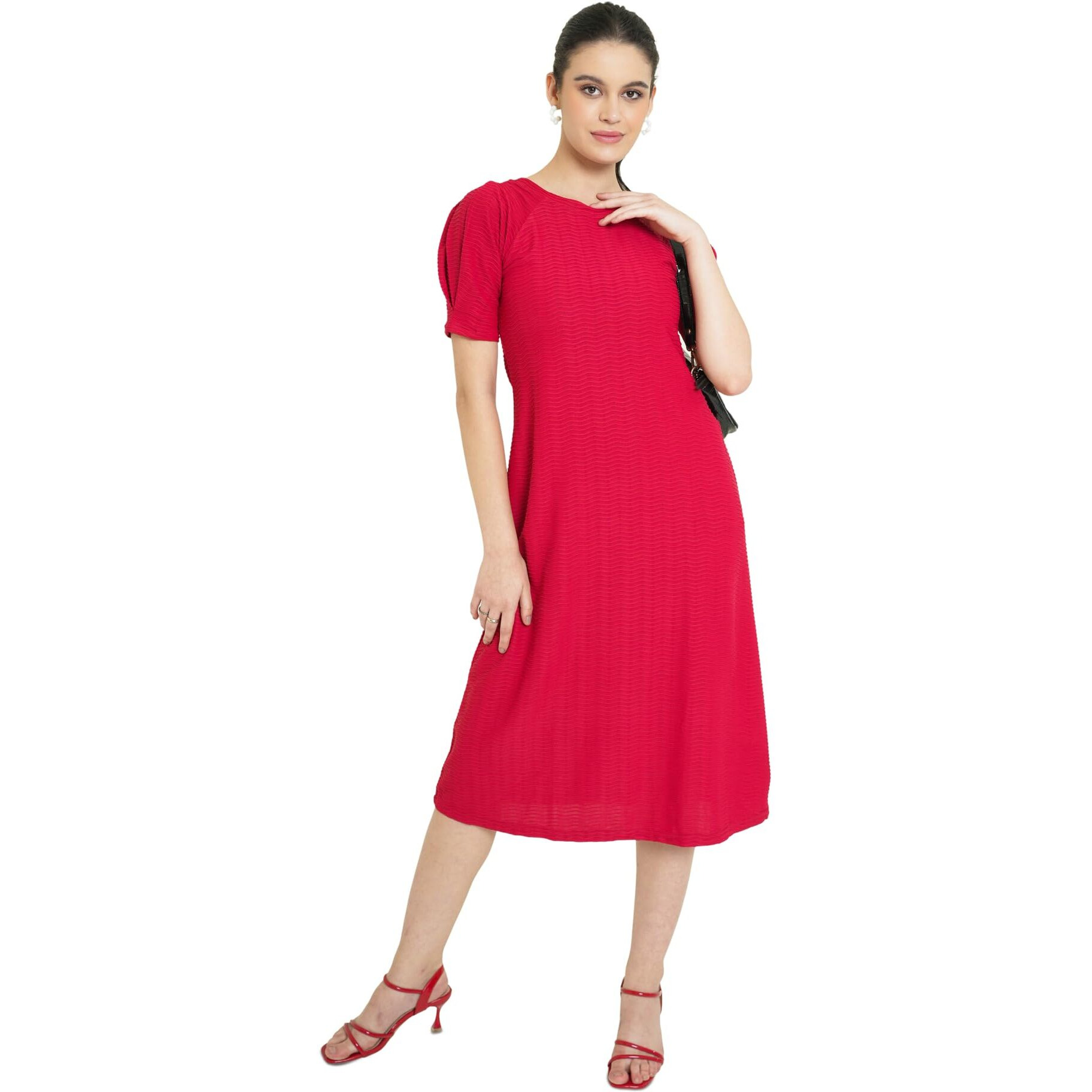 Purvaja Womens A-Line Below Knee Length Dress (Yuvi-011-013) (In, Alpha, 3Xl, Red)