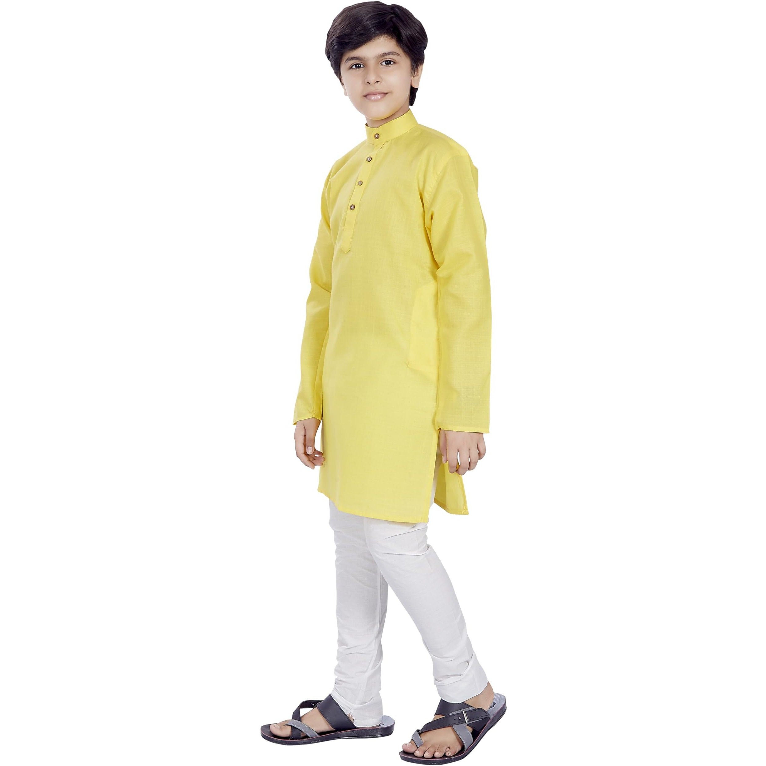 Divisive Boy's Plain Cotton Blend Ethnic Kurta Pyjama Set (Dkd2_32_Yellow)