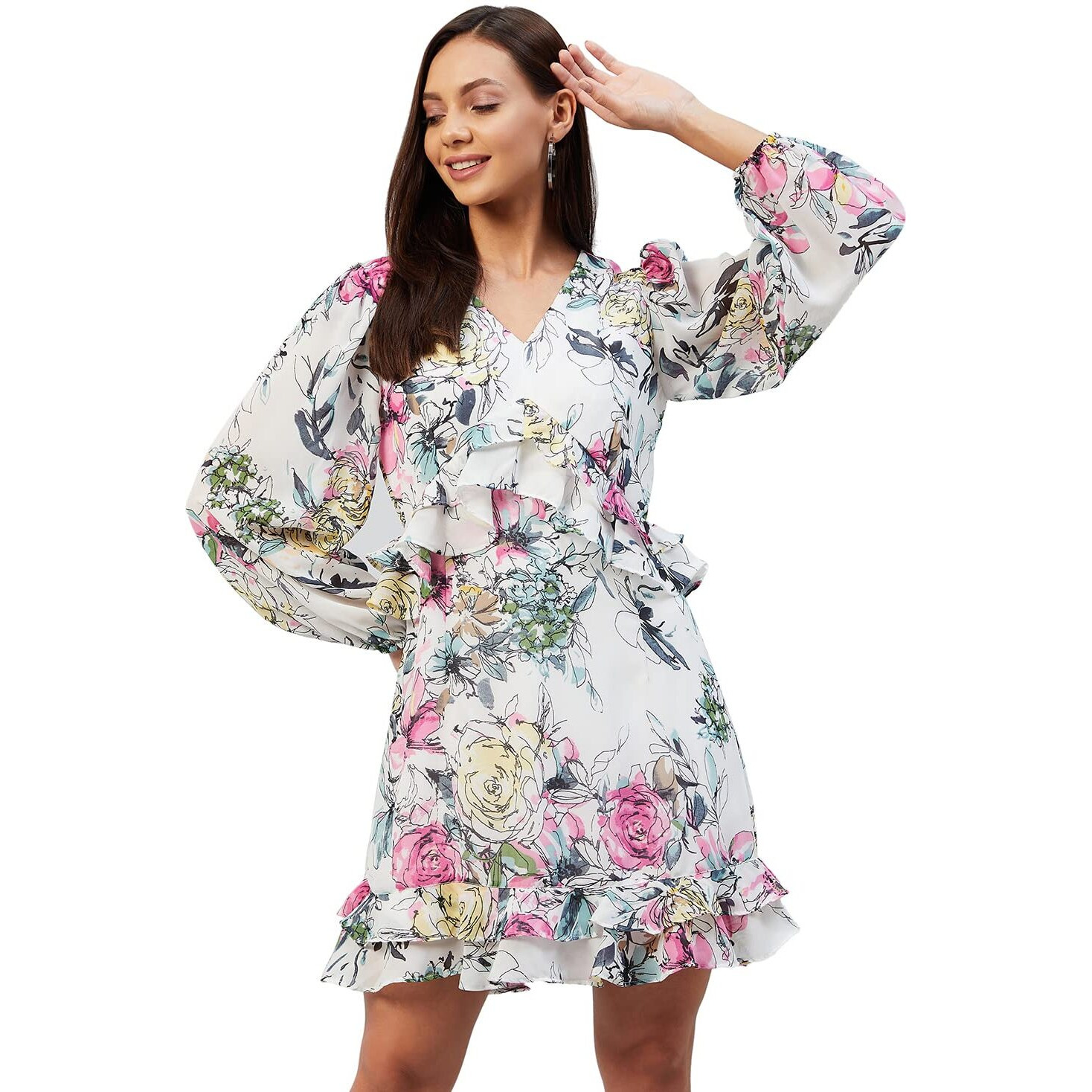 Rare Women Casual Off White Colour Above Knee Floral Dress