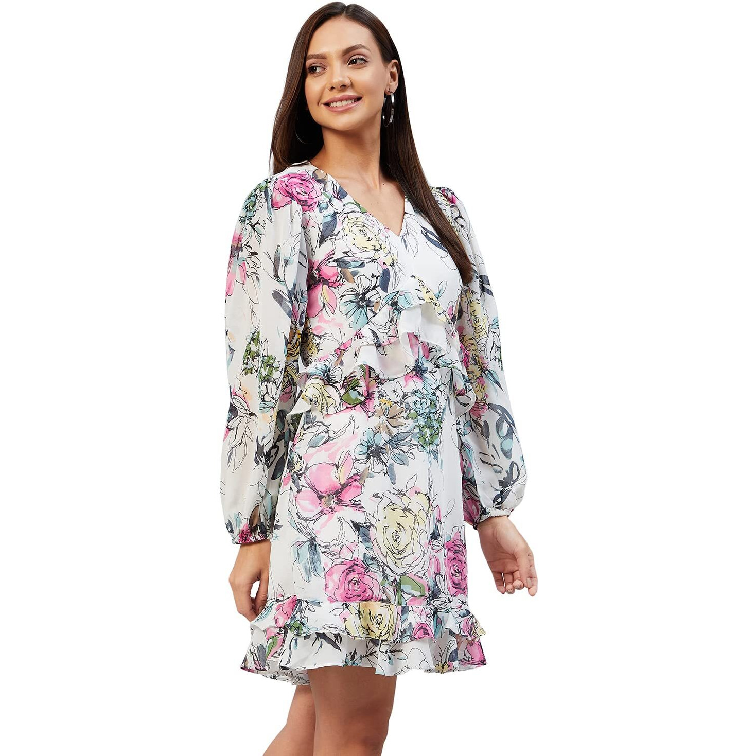 Rare Women Casual Off White Colour Above Knee Floral Dress