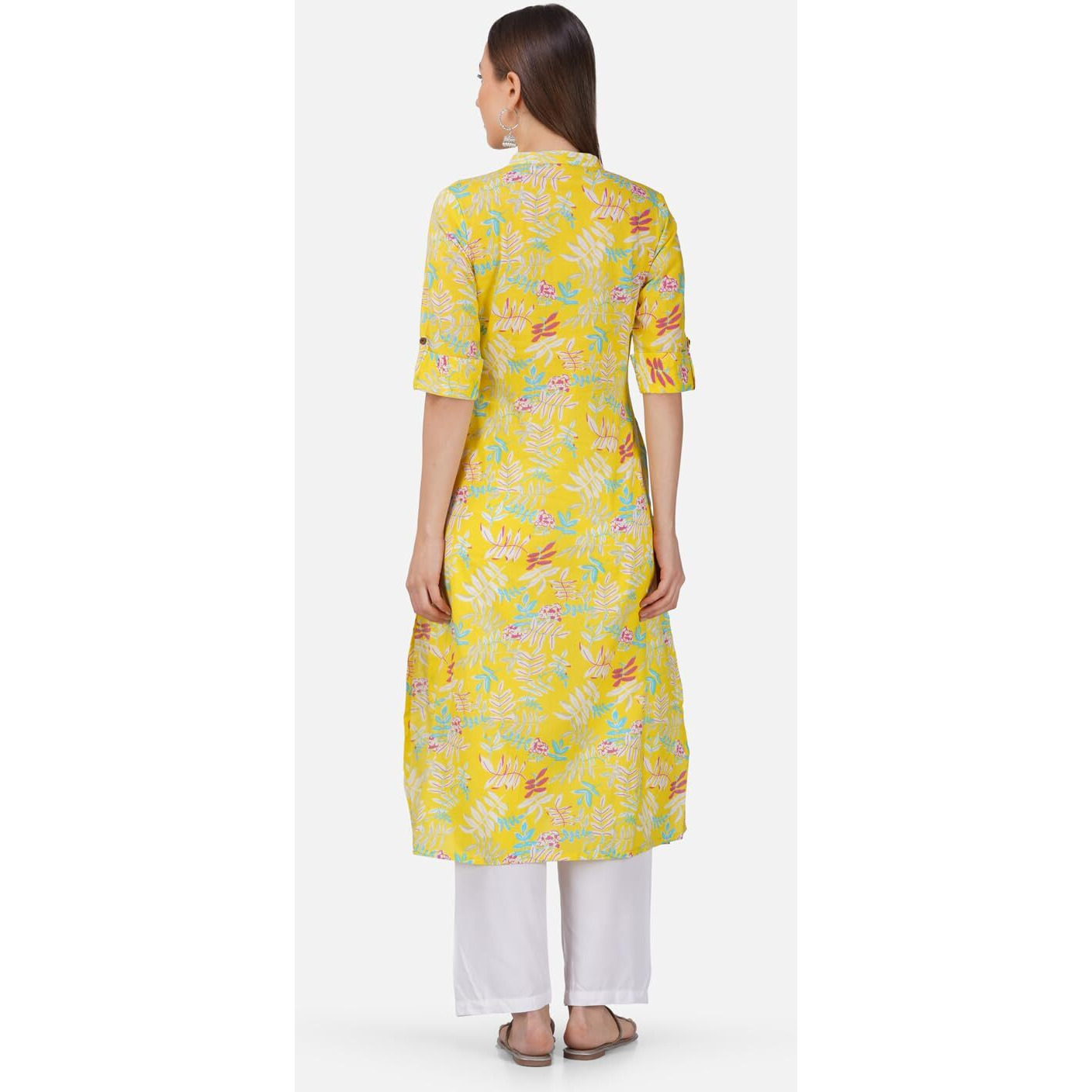 Rytras Women's Printed A-Line Kurta(Yellow-1,M)