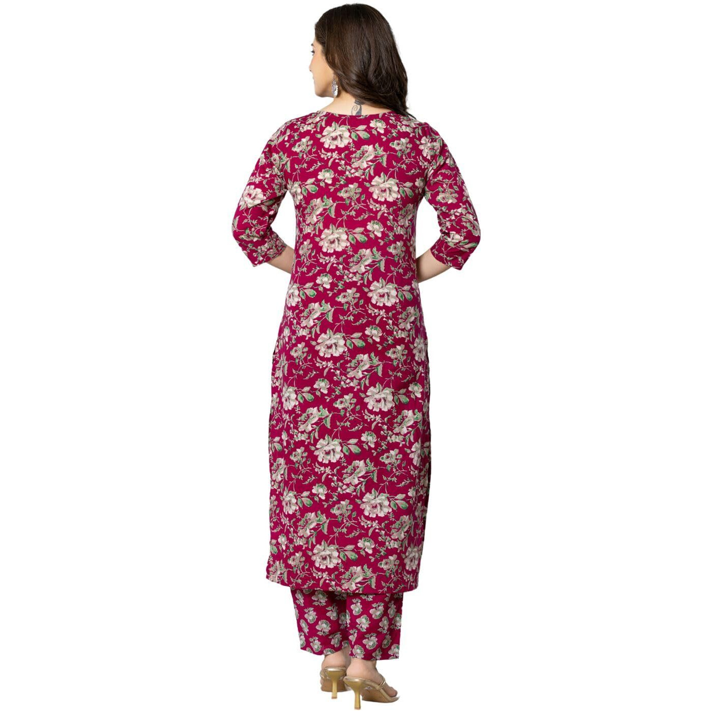 Rytras Women's Cotton Embroidered Straight Kurta With Pant And Dupatta(Ryt565,Maroon,L)