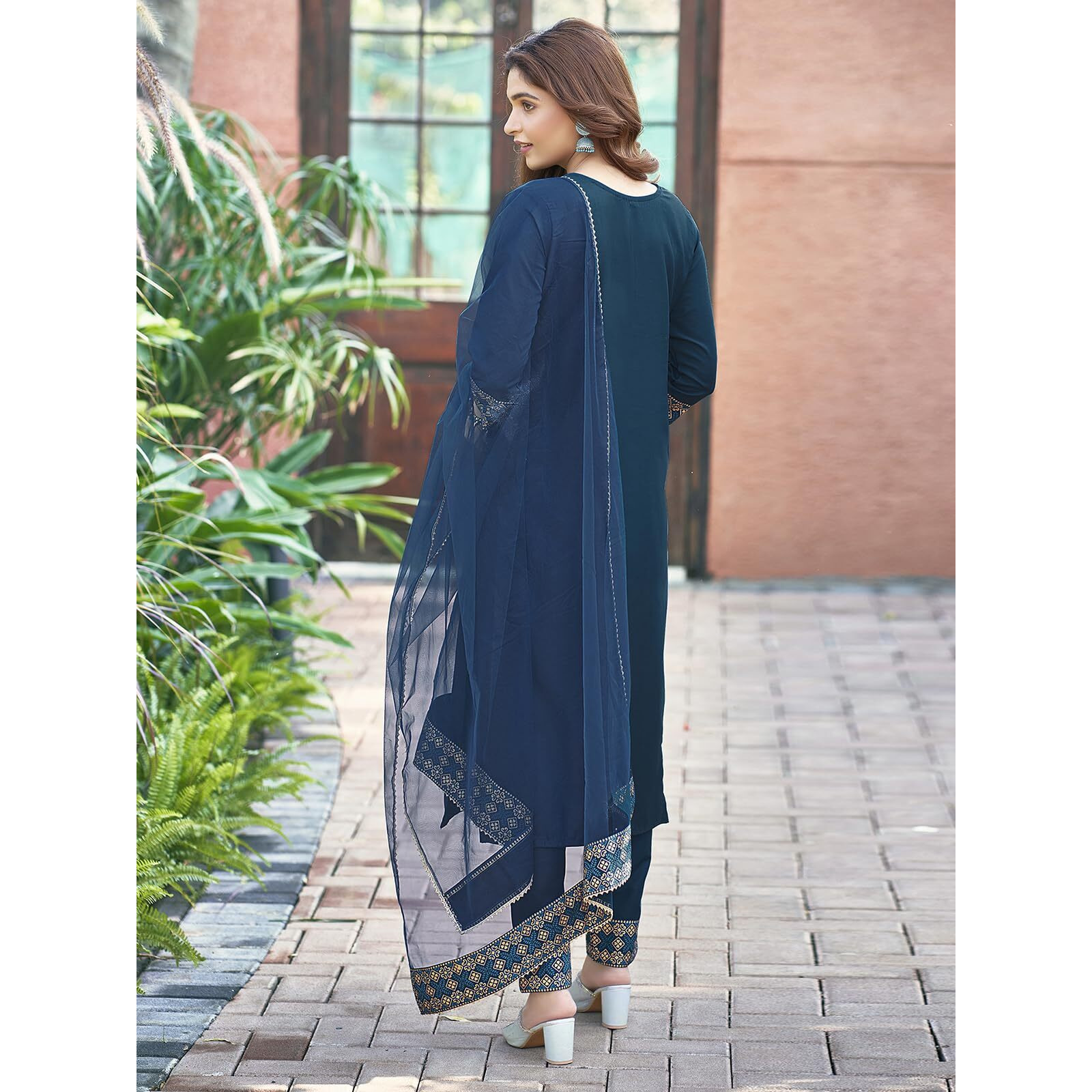 Sanisa Women's Cotton Blend Sequence Embroidery Work Straight Kurta With Pant And Foil Printed Gota Lace Work Dupatta (137Kbd1472Nz-Xxl_Blue)