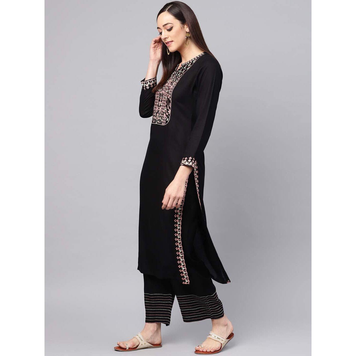 Idalia Embroidered Black Kurta With Palazzo Pants