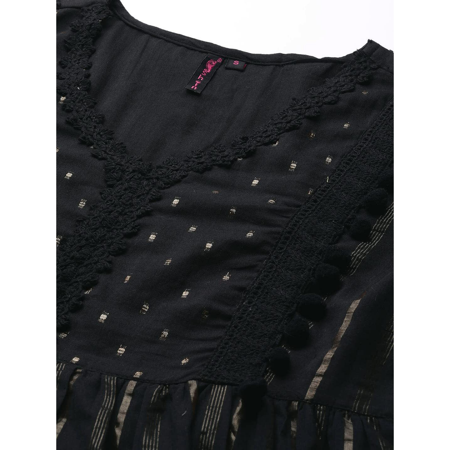 Ishin Women's Cotton Above Knee Length A-Line Indo Western Dress Inwdr0411_Bk_L_Black