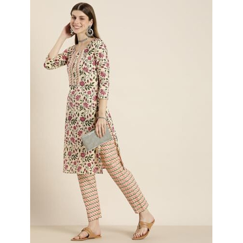Shiv Textiles Pure Cotton Kurta Set For Women(9002-Beige-L)