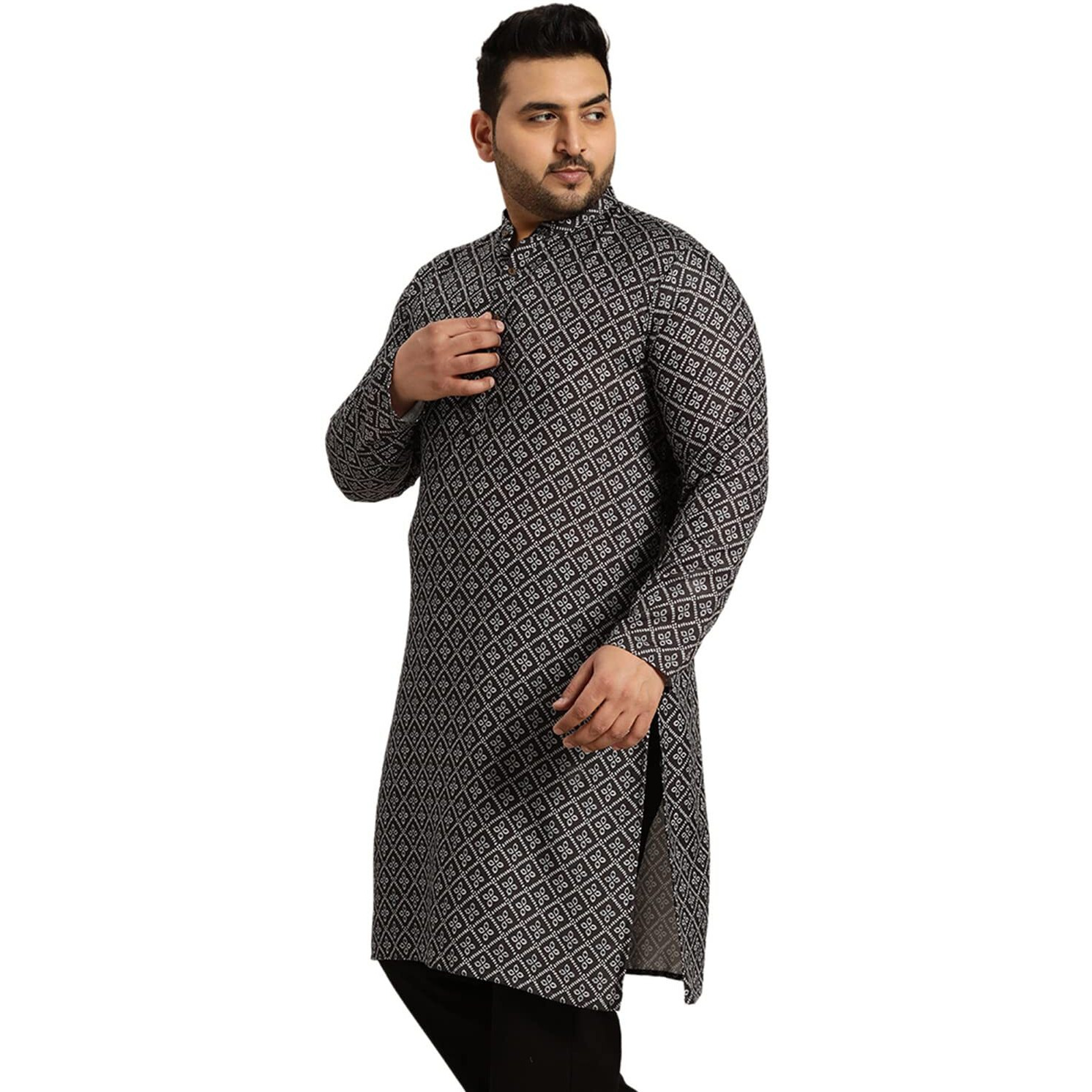 Sojanya Plus (Since 1958) Men's Cotton Black And Grey Printed Only Long Kurta