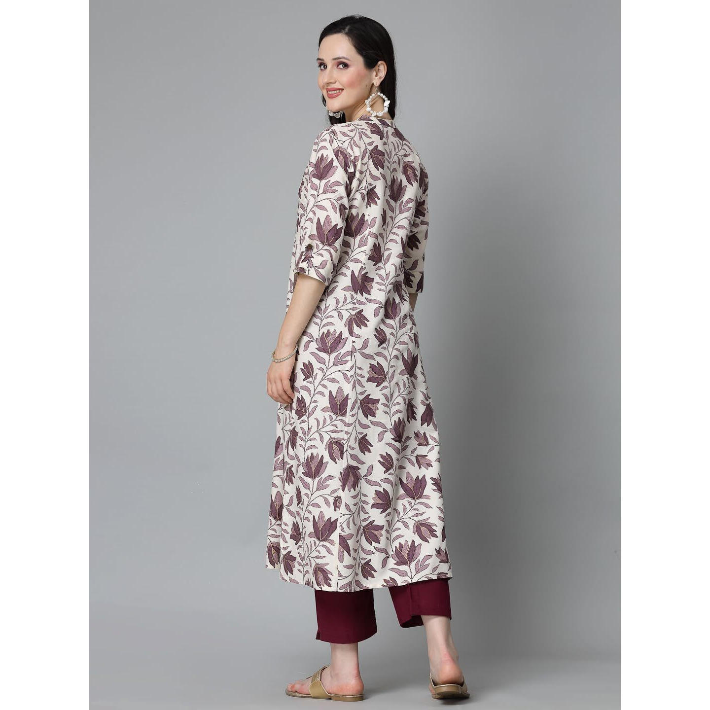 Stylum Women's Floral Printed Rayon A-Line Kurta (Gaazimauve36_Mauve, S)