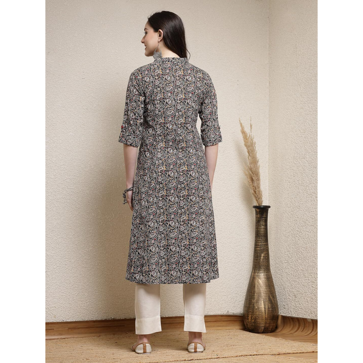 Stylum Women's Floral Printed Cotton A-Line Kurta (Jupiter44_Black, Xxl)