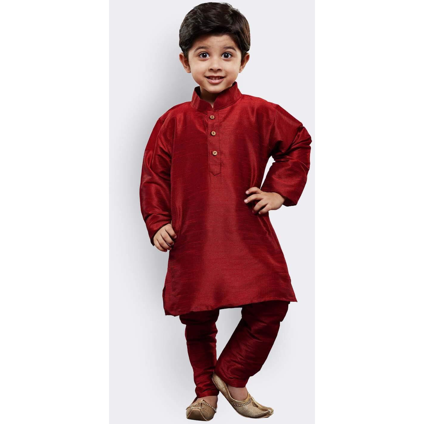 Jbn Creation Boys' Maroon Silk Blend Kurta And Pyjama Set_Vasbkma001Npma_24