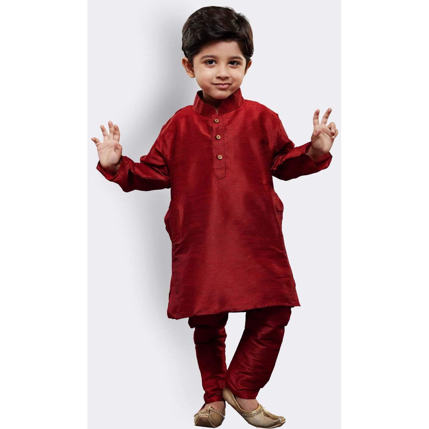 Jbn Creation Boys' Maroon Silk Blend Kurta And Pyjama Set_Vasbkma001Npma_24
