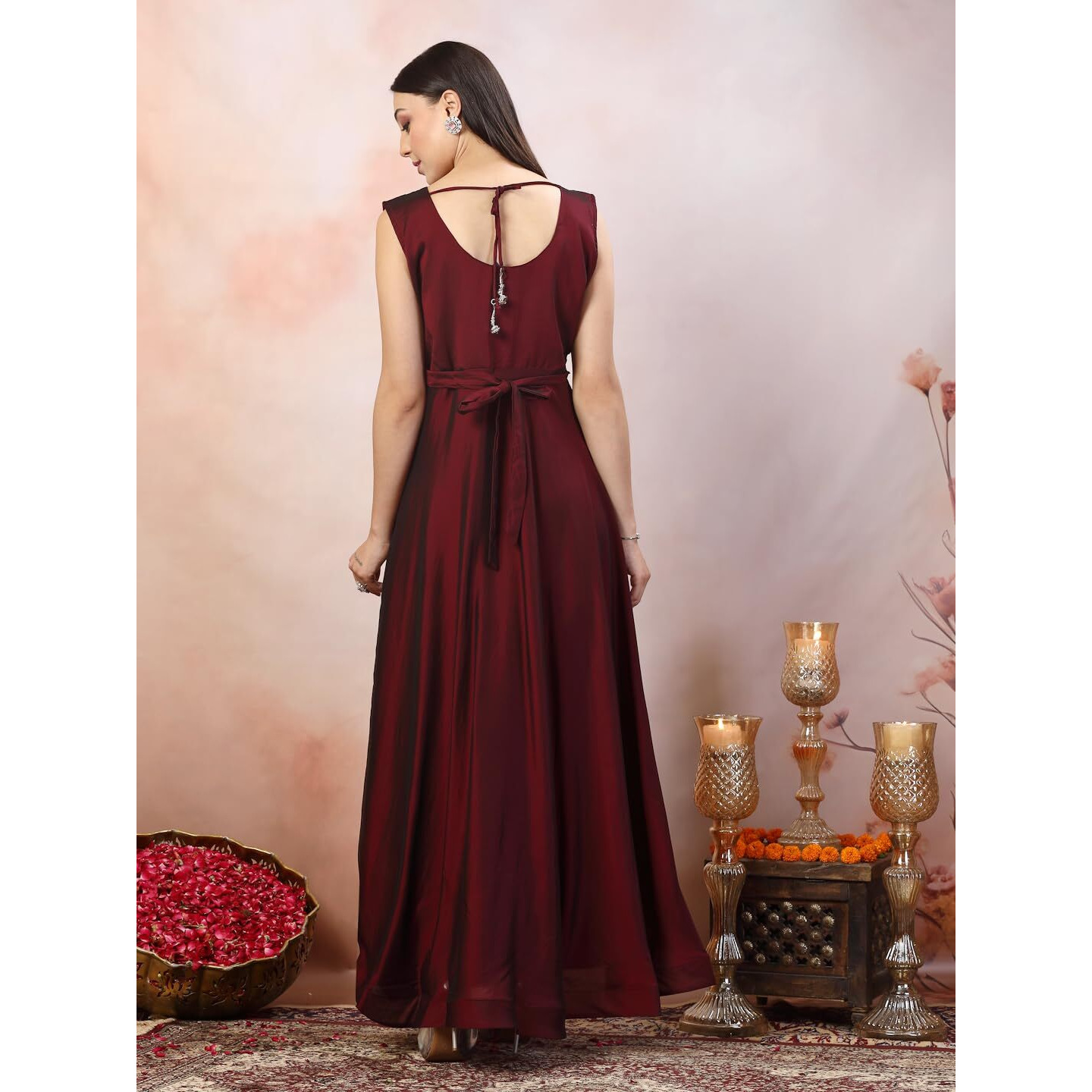 Stylum Women's Solid Satin Gown (Gwwineriwaz40_Wine, L)