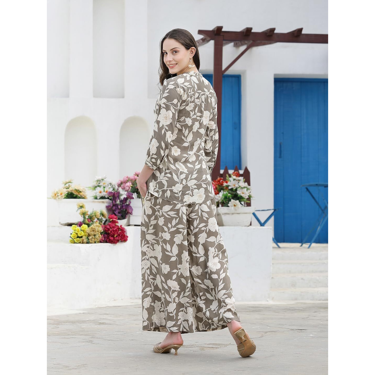 Stylum Women's Floral Printed Rayon Co-Ord Set (Csgreydisney36_Grey, S)