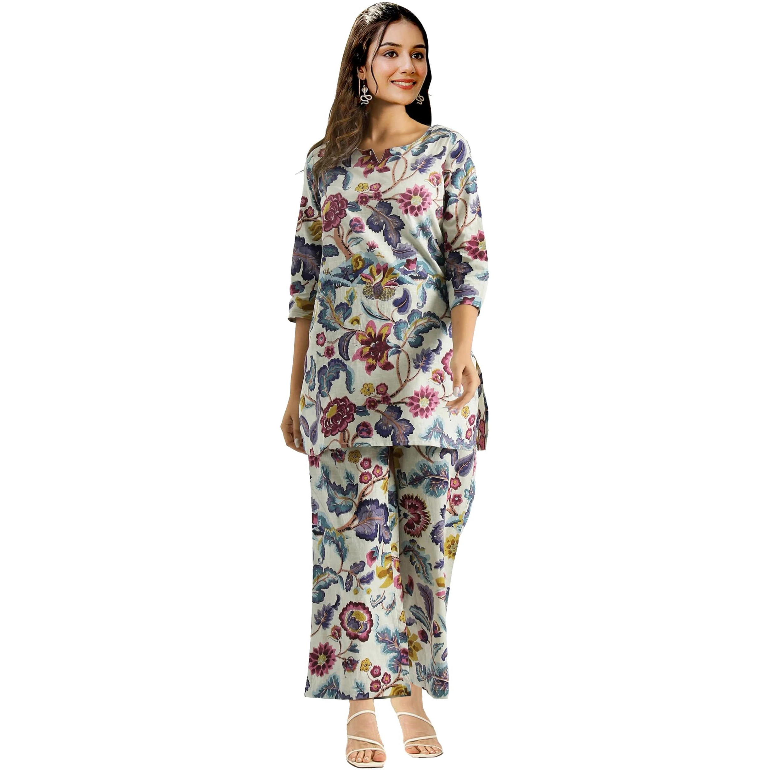 Toochki Women's Multi Color Floral Printed Rayon Stitched Kurta & Kurtis | Kurti Set For Women | A Line Kurti Set | 3/4 Sleeve Kurti Set | Ethnic Kurta & Kurtis Set