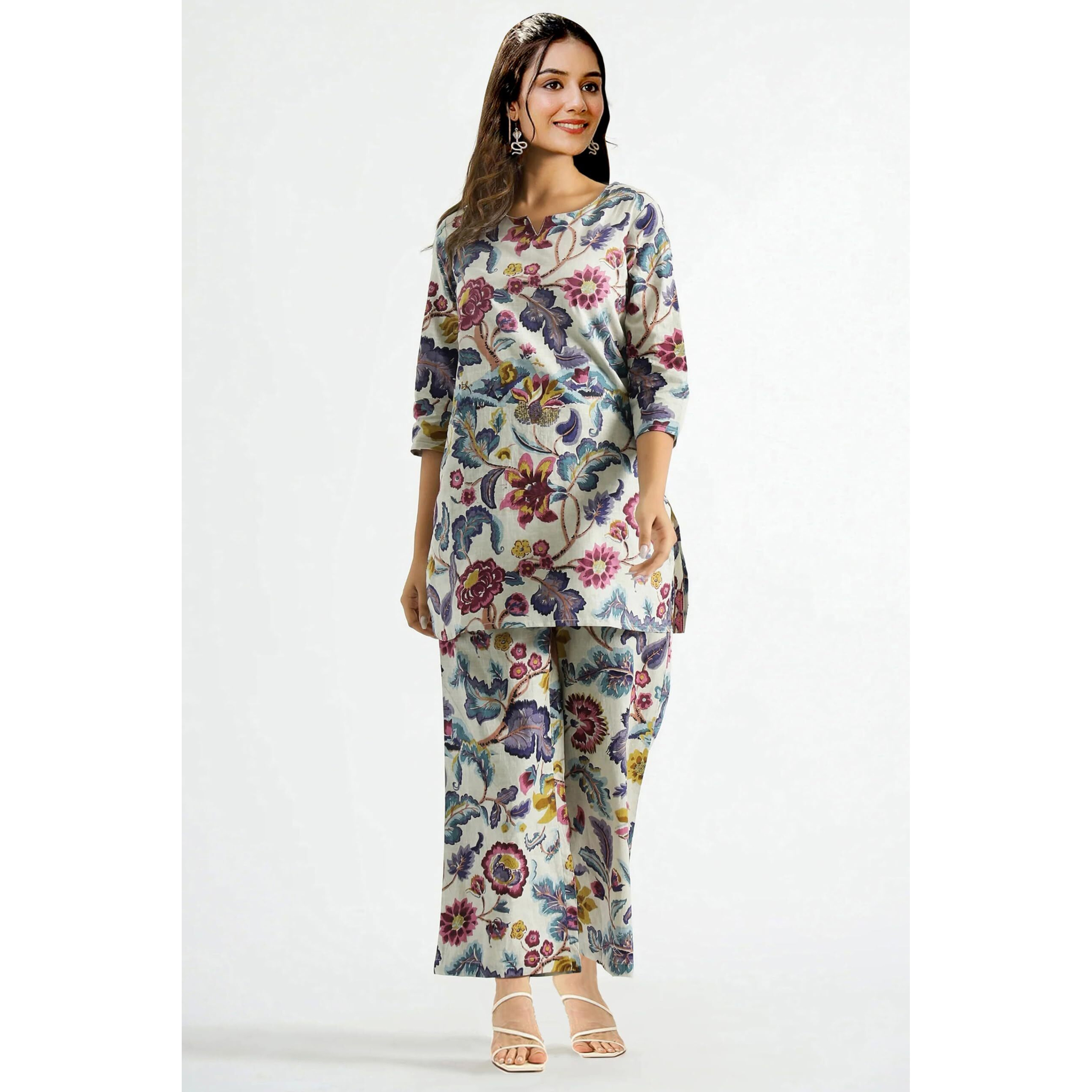 Toochki Women's Multi Color Floral Printed Rayon Stitched Kurta & Kurtis | Kurti Set For Women | A Line Kurti Set | 3/4 Sleeve Kurti Set | Ethnic Kurta & Kurtis Set