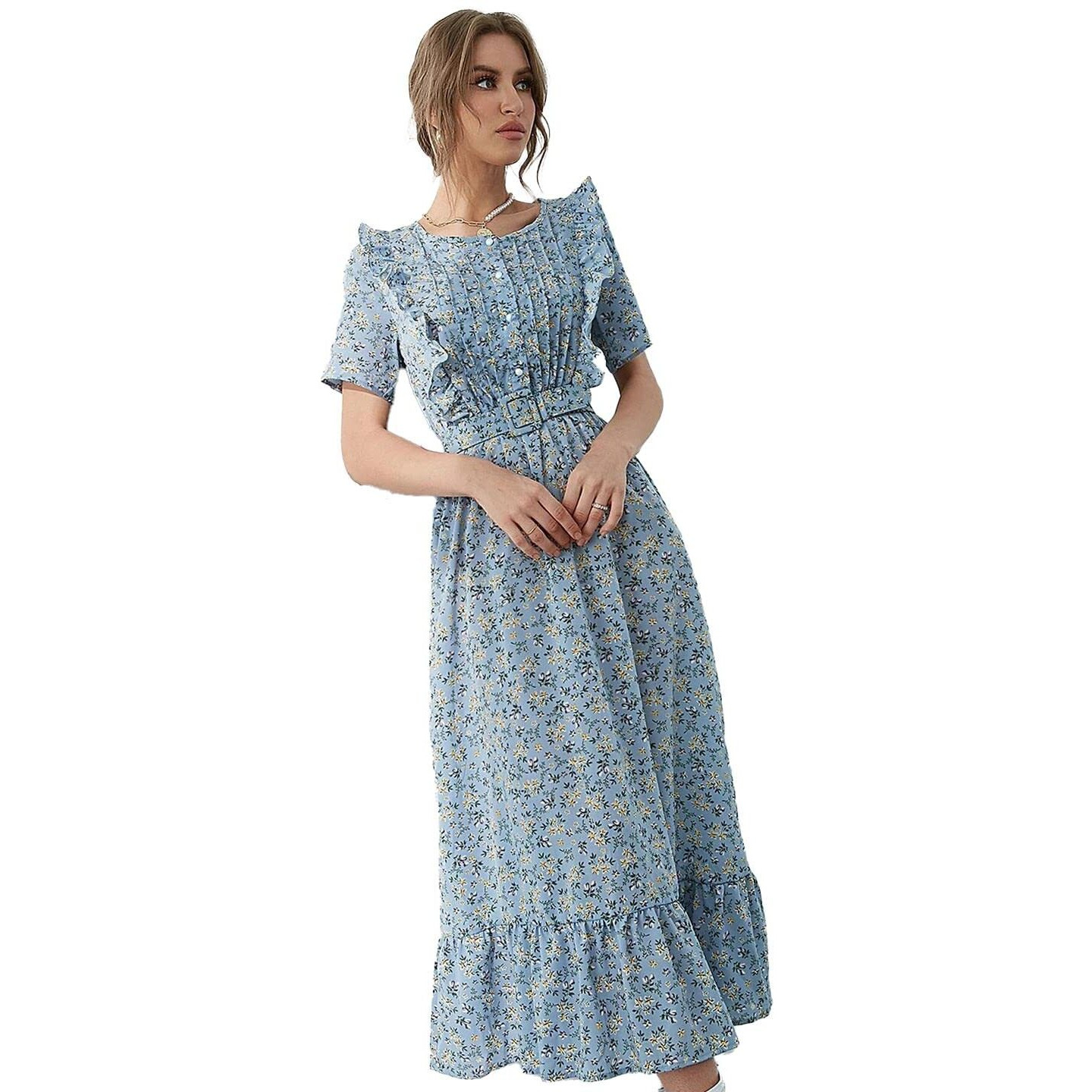 Kotty Womens Polyester Printed Fit And Flared Sky Blue Dress