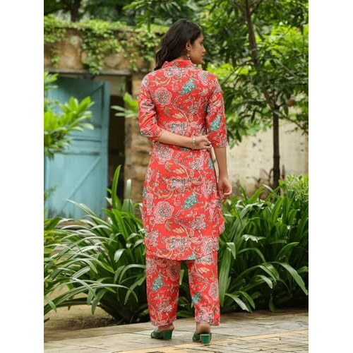 Leriya Fashion Women's Rayon Printed Regular Kurta Set (Lf-W2158&Tr1124_Red_3Xl)