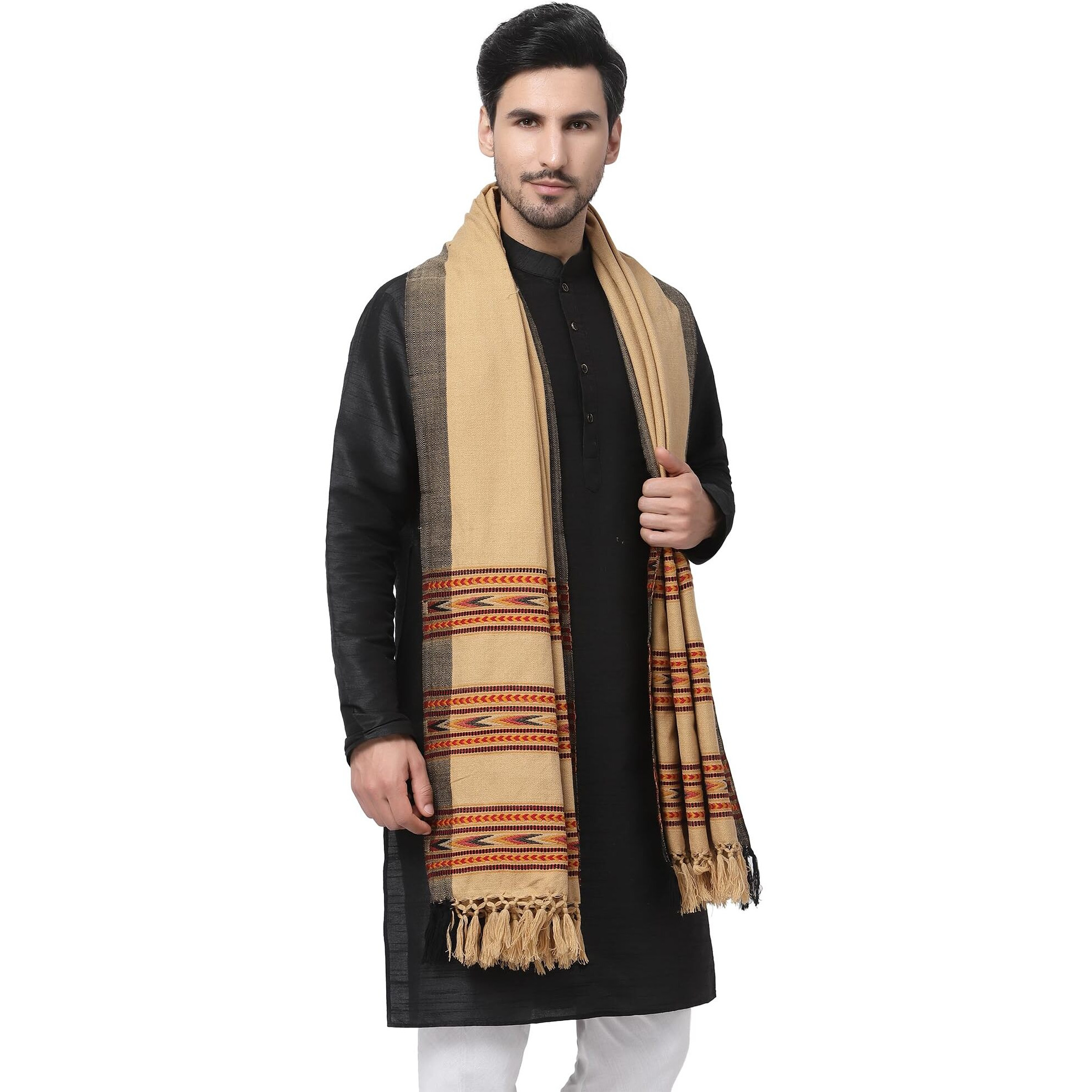 Weavers Villa Men's Woolen Shawl (Ms-500, Beige), 100Cm X 200Cm