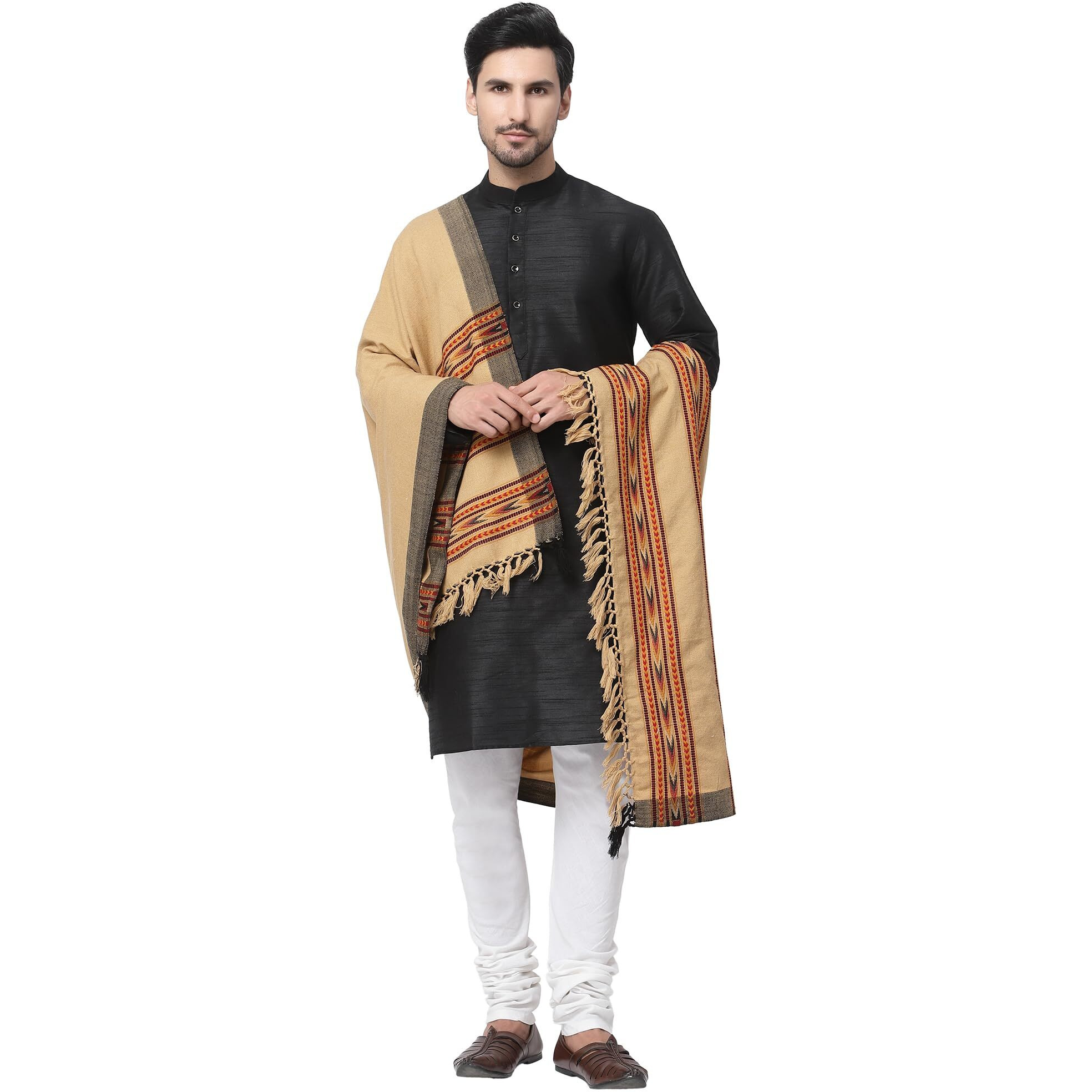 Weavers Villa Men's Woolen Shawl (Ms-500, Beige), 100Cm X 200Cm