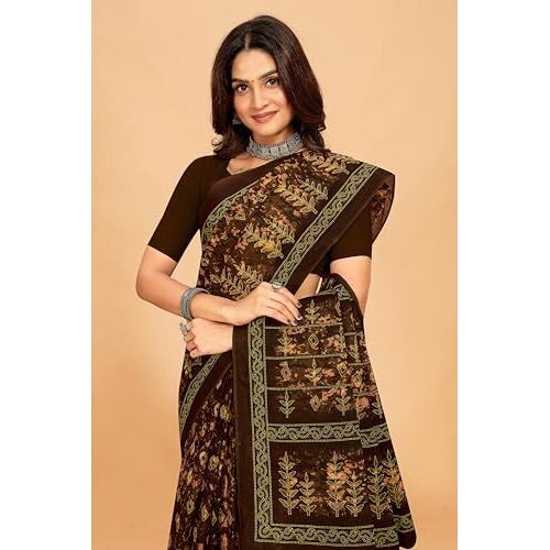 Tamaira Fashion Women's Jaipuri Hand Block Printed Pure Cotton Mulmul Saree Without Blouse Piece(11615_Coffee)