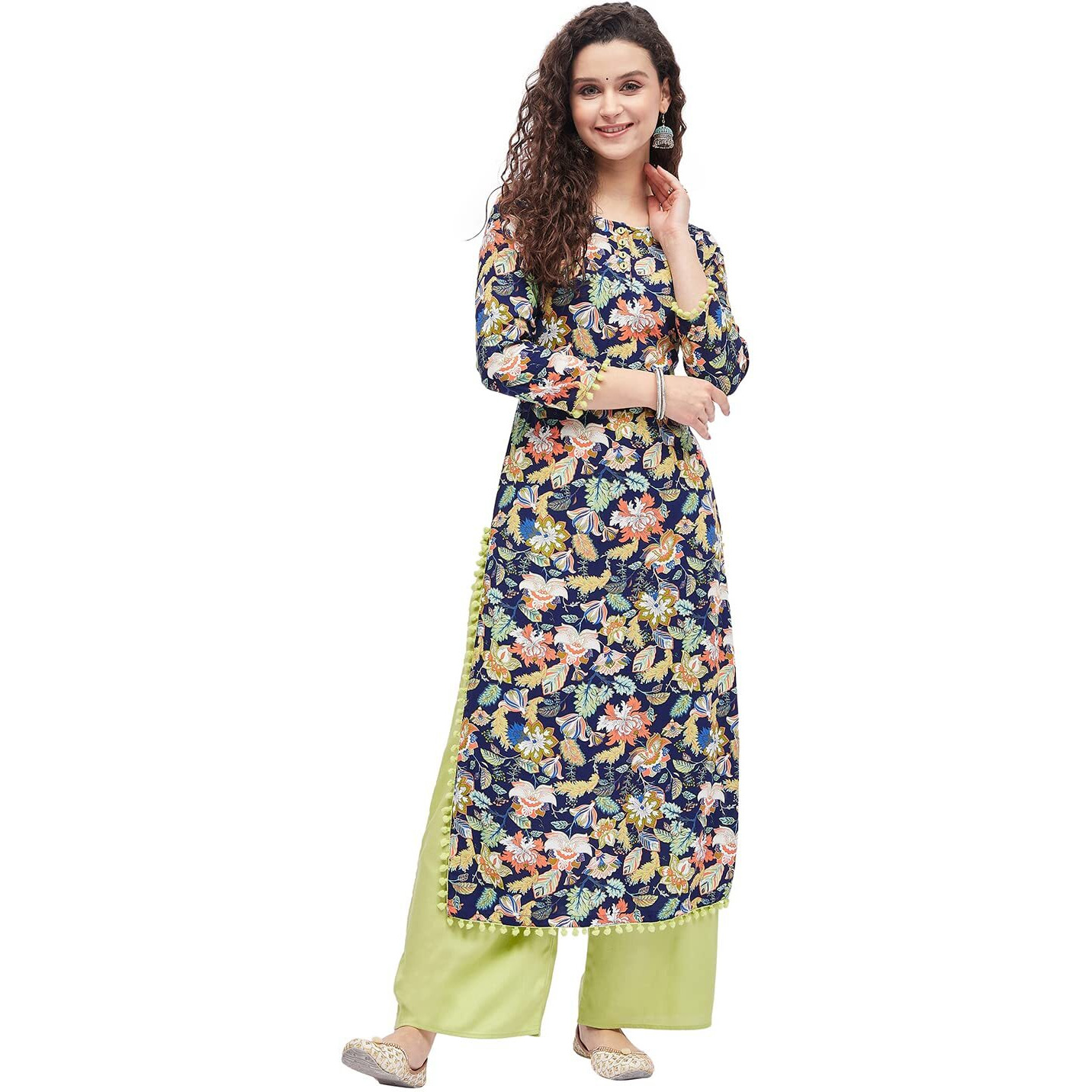 Tissu Women's Rayon Blue & Green Printed Kurta With Palazzo (Tis-635_Blue_Xxl)