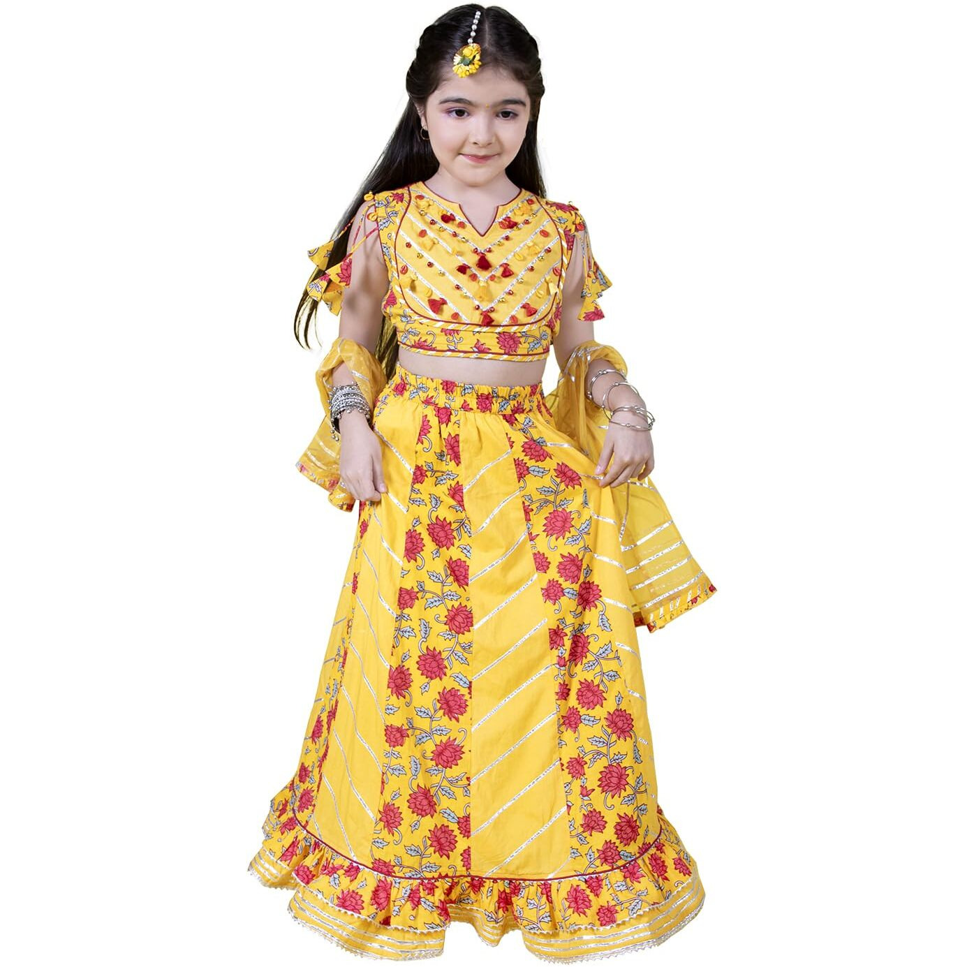 Naughty Ninos Girl's Polyester, Readymade Lehenga Choli Set (Nn00027Eth_14-15 Years), Yellow