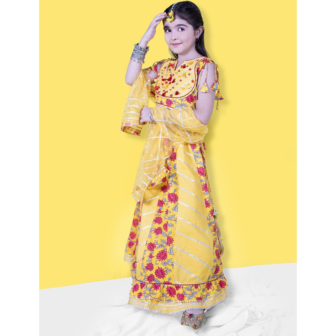Naughty Ninos Girl's Polyester, Readymade Lehenga Choli Set (Nn00027Eth_14-15 Years), Yellow