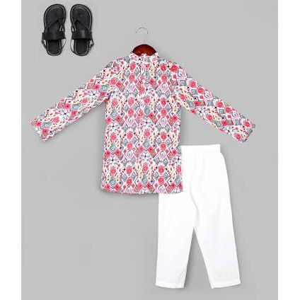 Naughty Ninos Boys Pink Printed Slub Kurta And White Pyjama Set (Nn00034Eth_11-12 Years)