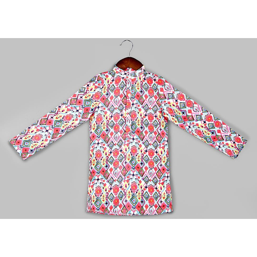 Naughty Ninos Boys Pink Printed Slub Kurta And White Pyjama Set (Nn00034Eth_11-12 Years)