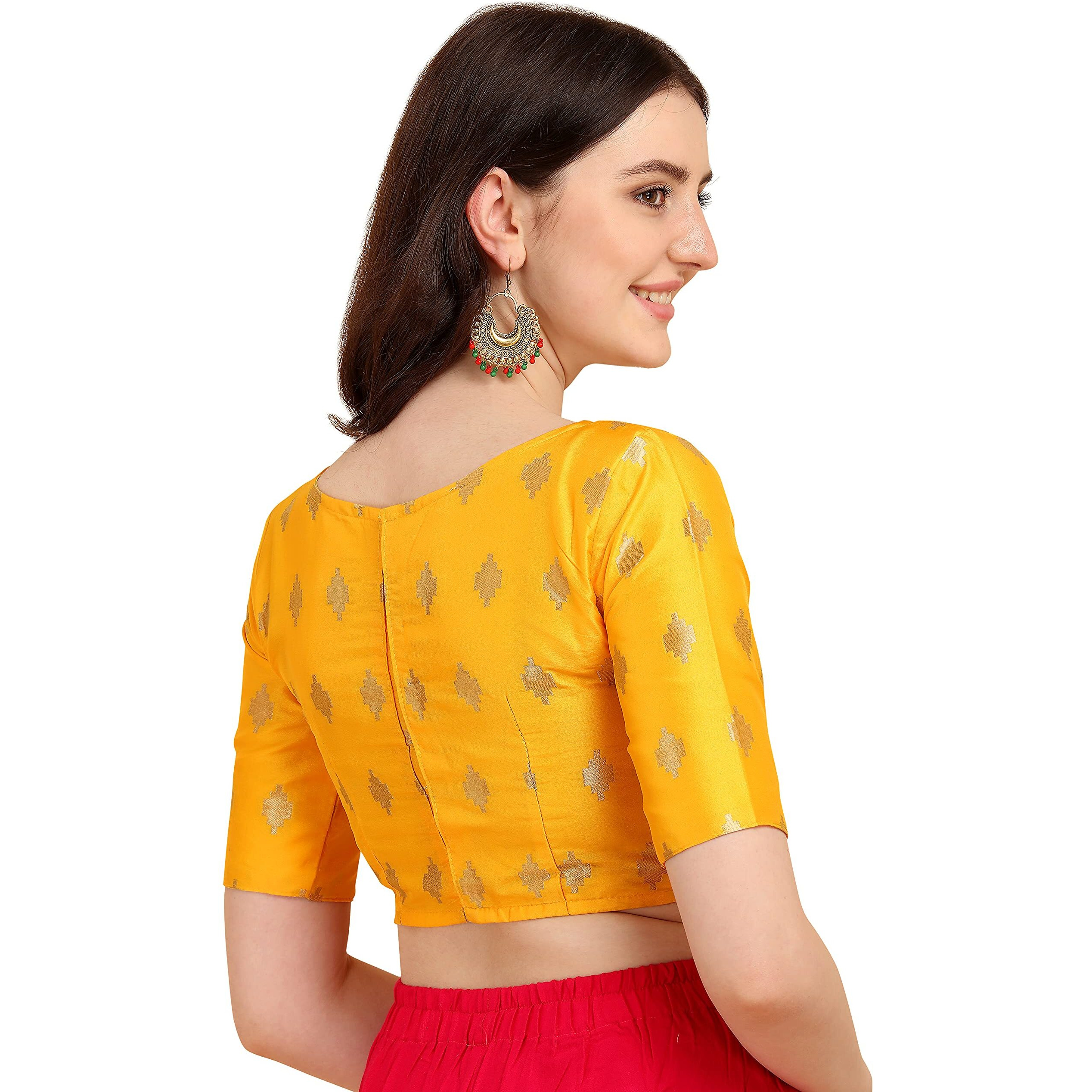 Oomph Women's Indian Ethnic Wear Designer Zari Work Boat Neck Half Sleeve Readymade Non - Padded Blouse For Saree And Lehnga And Palazzos Or Skirts For A Fusion Twist.