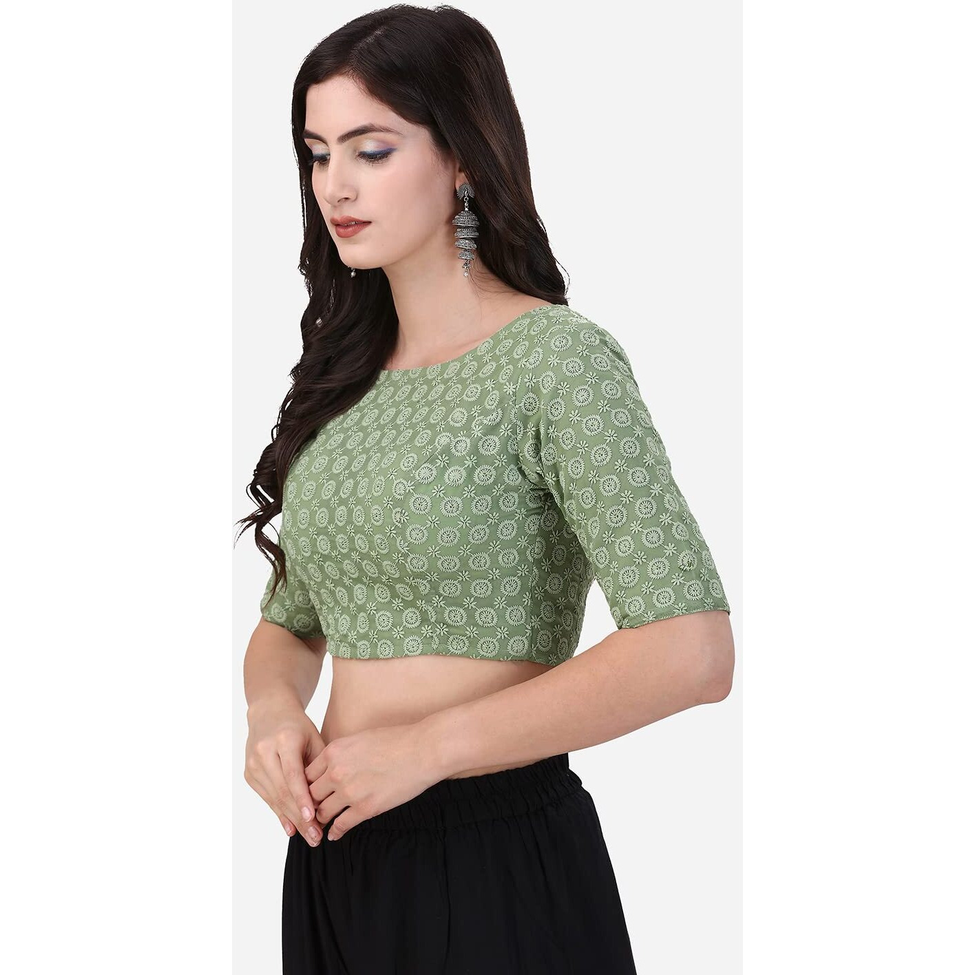 Oomph Traditional Cotton Schiffli Fabric Blouse For Women |Elbow Length Sleeves | Wedding & Festival Wear | Comfortable & Trendy Ethnic Wear | Readymade Blouse For Saree & Lehenga